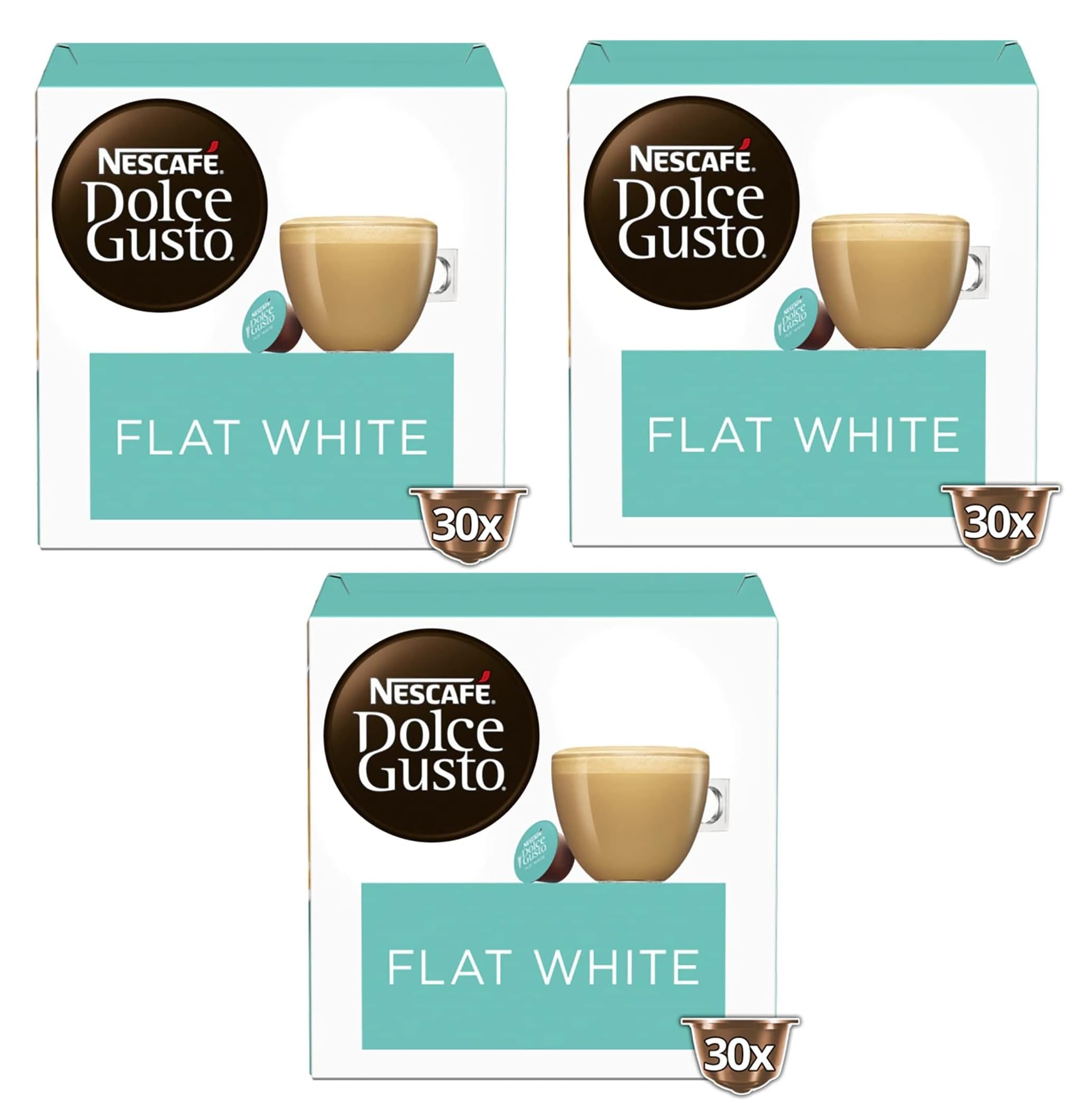 Nescafé Dolce Gusto Flat White Coffee Pods - Creamy Taste | 30 Count (Pack of 3) | 90 Pods Total 1