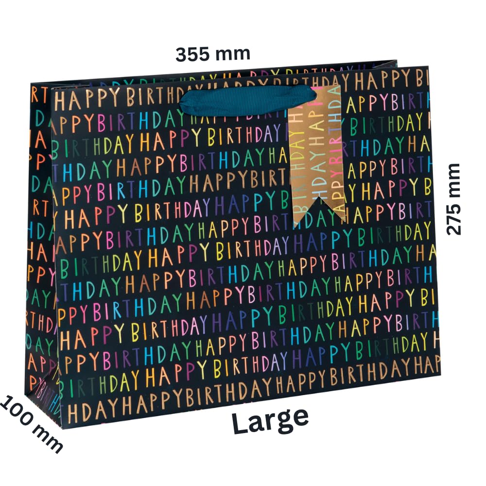 Glick Luxury Happy Birthday Large Landscape Gift Bag | Navy Blue | 355mm x 275mm x 100mm 3