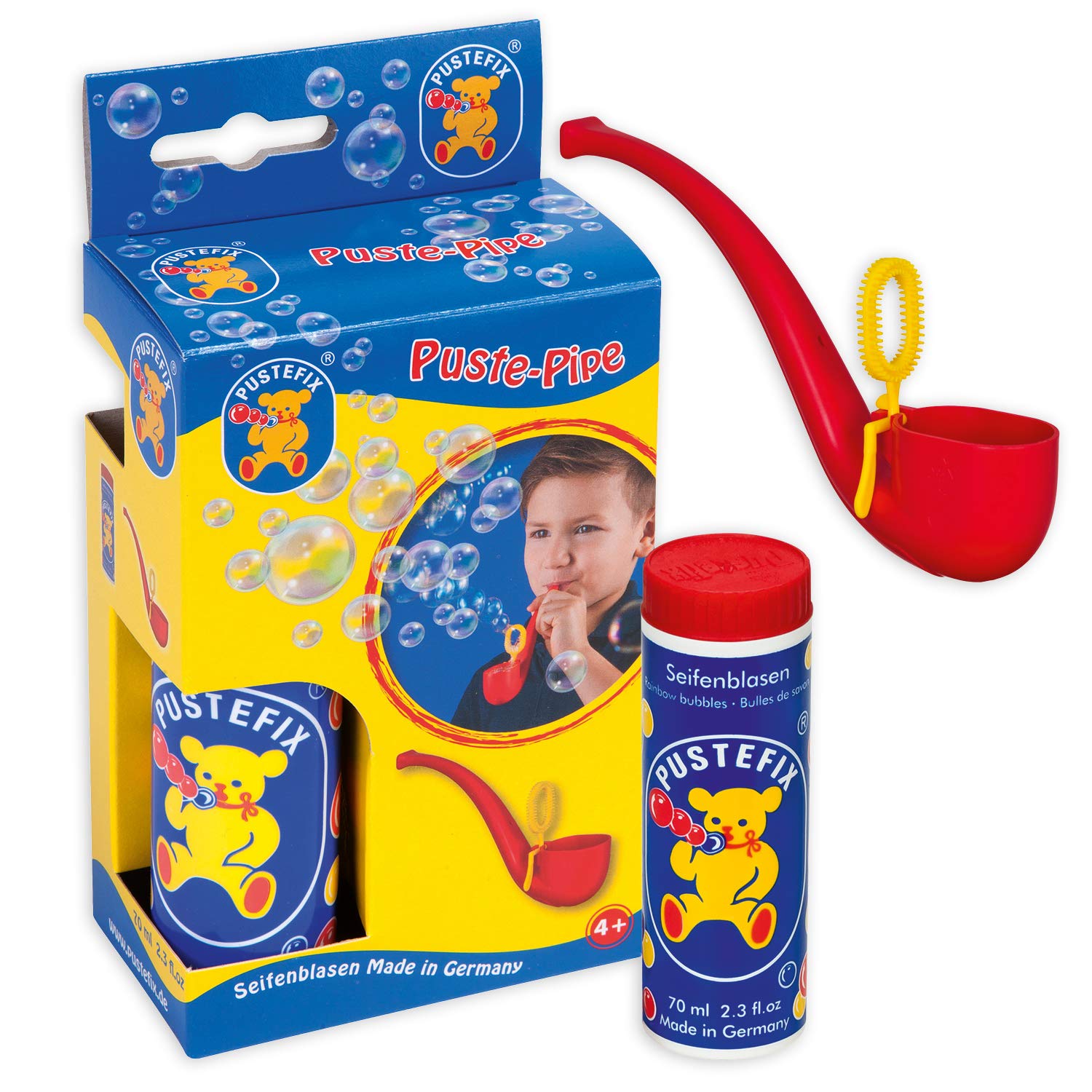 PUSTEFİX Bubbles Pipe Set - 70ml Solution | Colourful, Durable Bubbles | Made in Germany