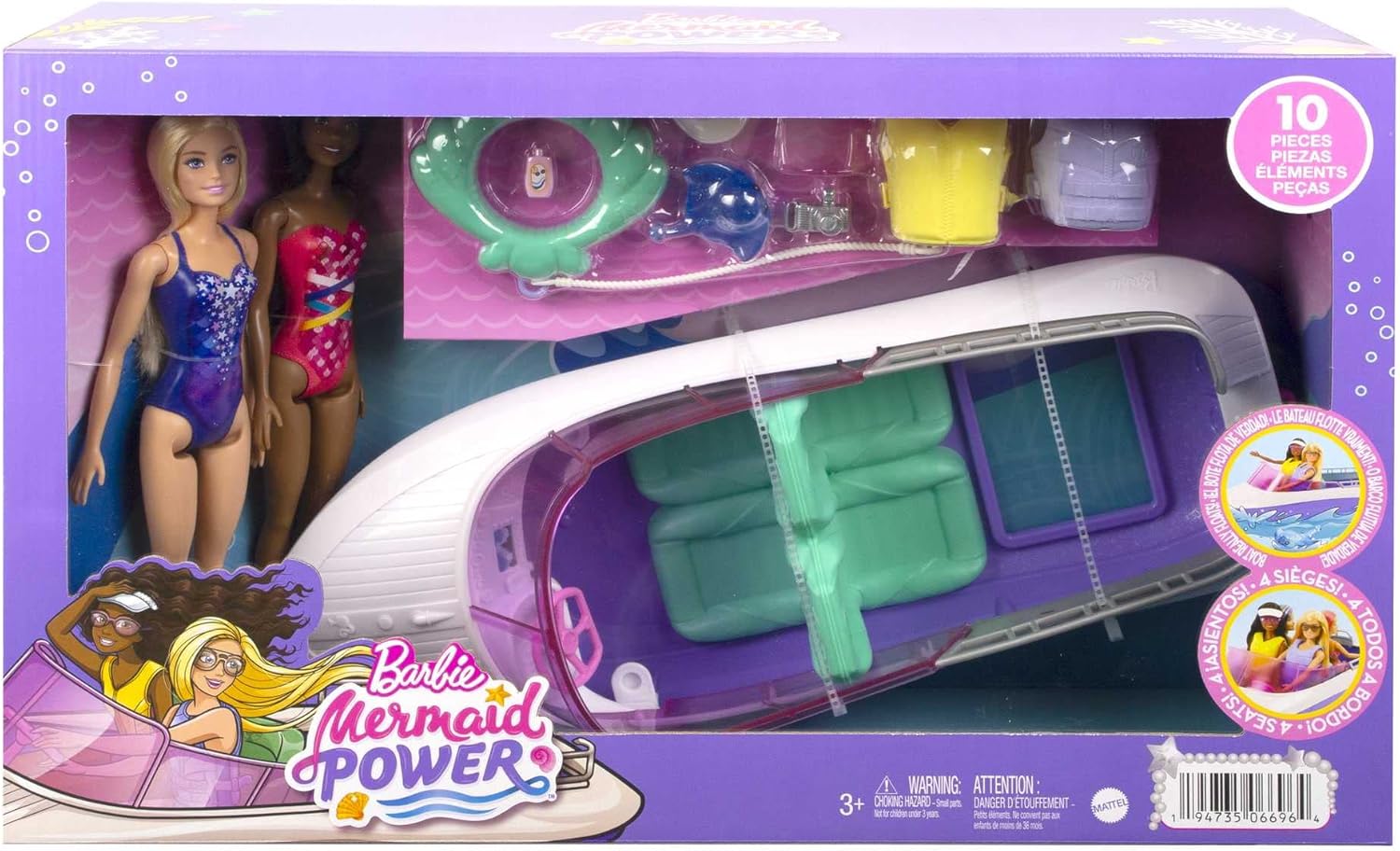 ?Barbie Mermaid Power Playset with 2 Barbie Dolls & 18-inch Floating Boat with S 5