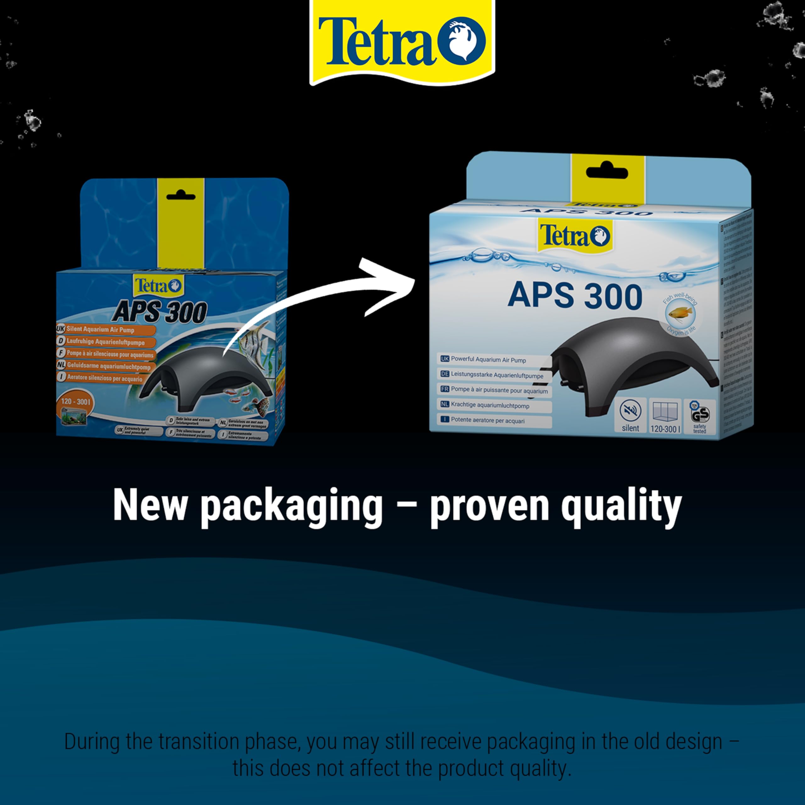 Tetra APS300 Silent Aquarium Air Pump - 300 L/Hr Flow | 120-300 Litre Tanks | Black