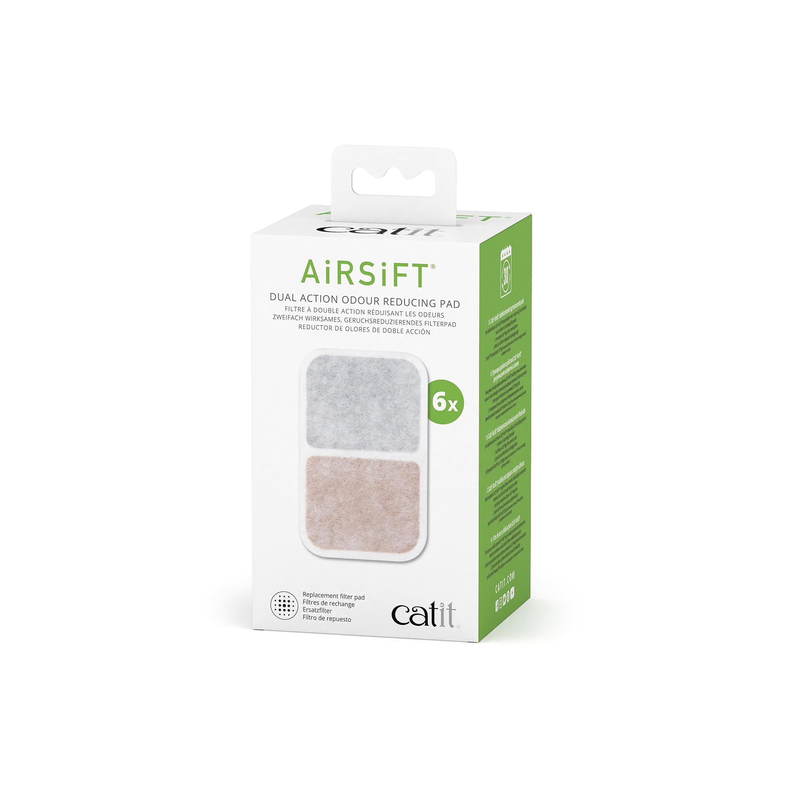 Catit AiRSiFT Dual Action Pads - Odor Reducing Filter | 6 Count Pack