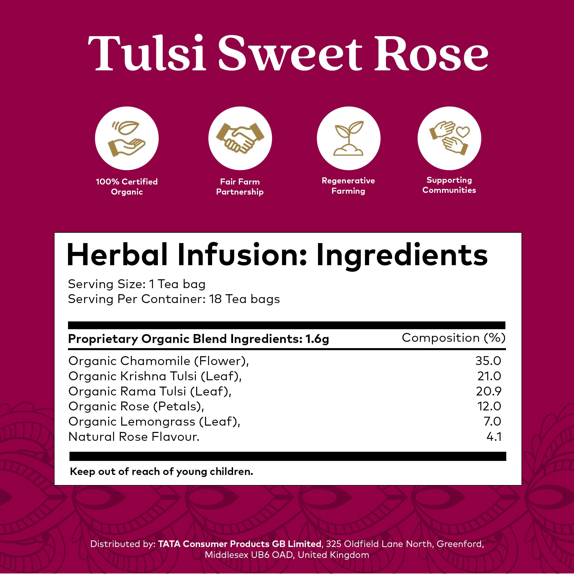 Organic India Tulsi Sweet Rose Tea - Organic & Vegan Herbal Tea (25 Tea Bags) 4