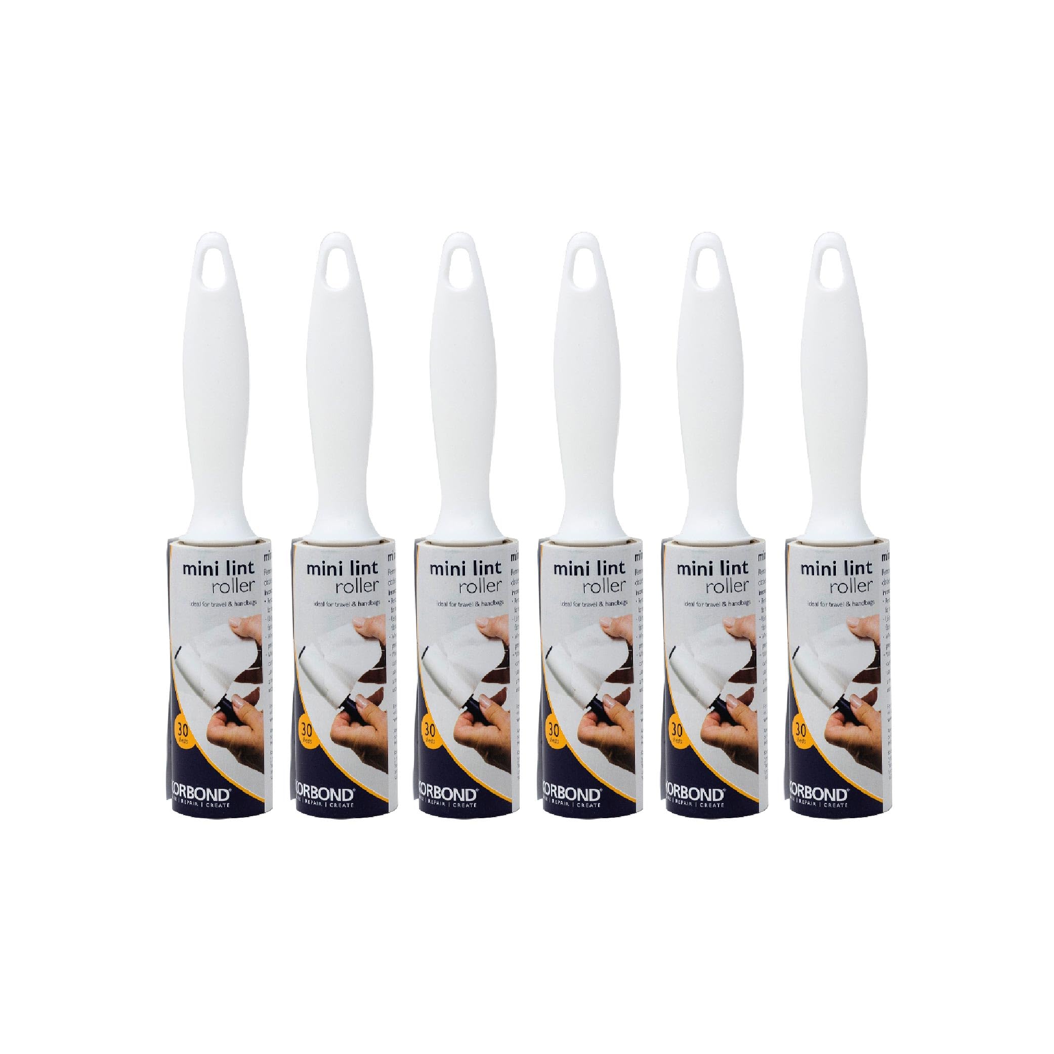 KORBOND Mini Pocket Lint Roller Travel Size - Pack of 6 | 30 Sheets Each | 540 Total Sheets