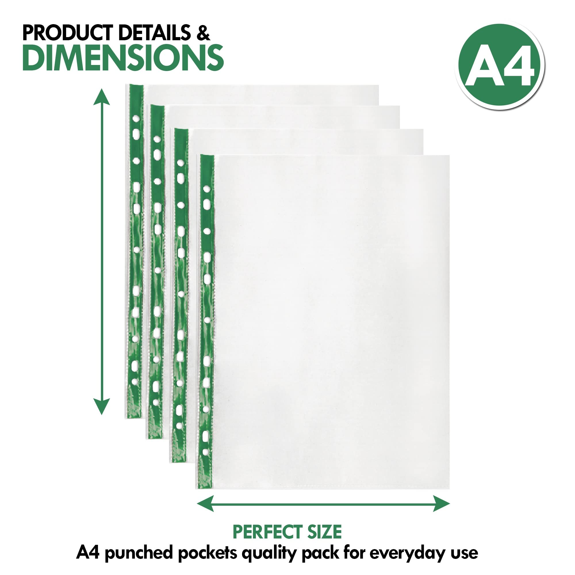 G4GADGET A4 Punched Pockets - 100 Pack, 50 Micron, Clear Polypropylene | 15 Sheet Capacity 2