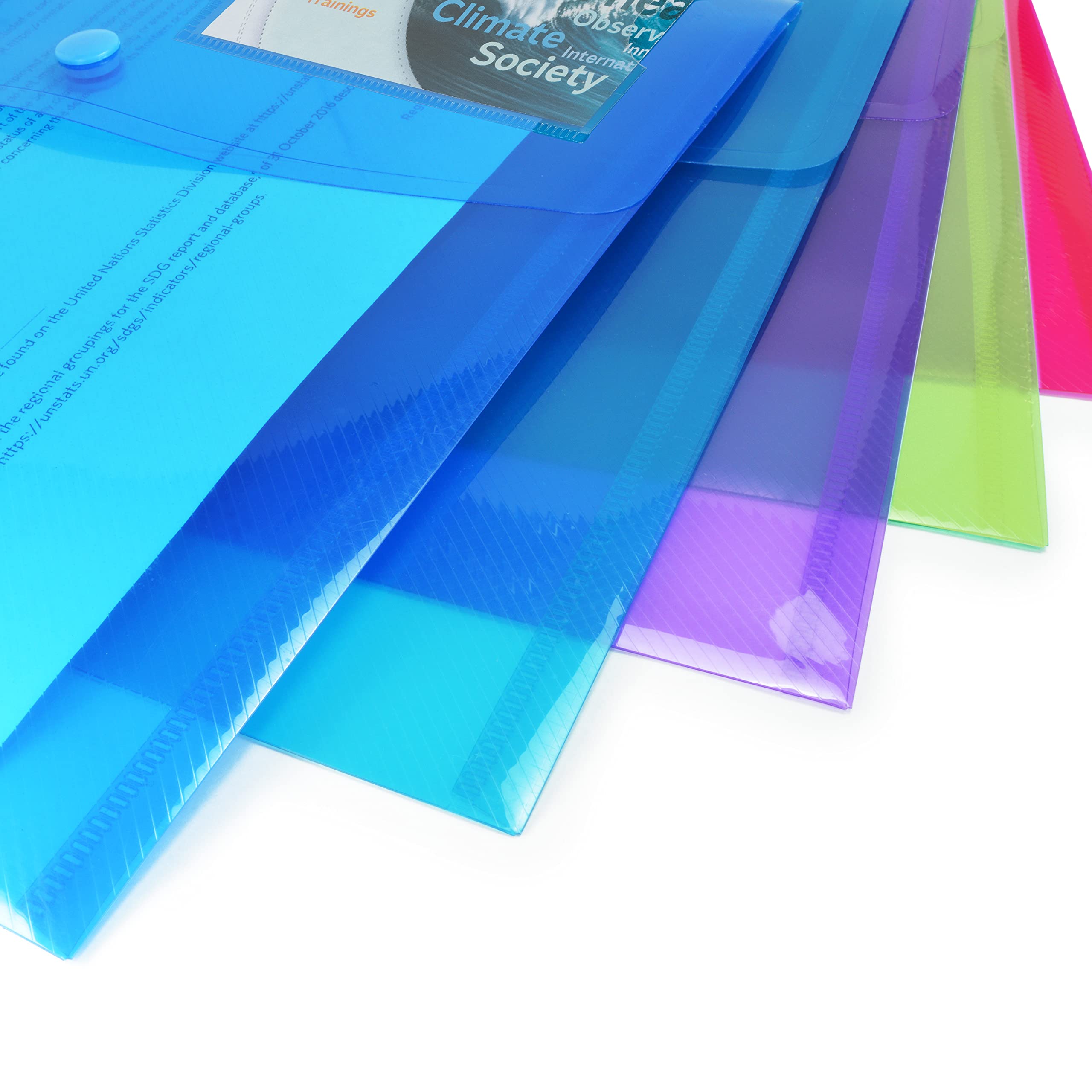 RAPESCO 1681 ECO Recycled ID Popper Wallets, A4, Assorted Bright Transparent Colours, Pack of 10 5