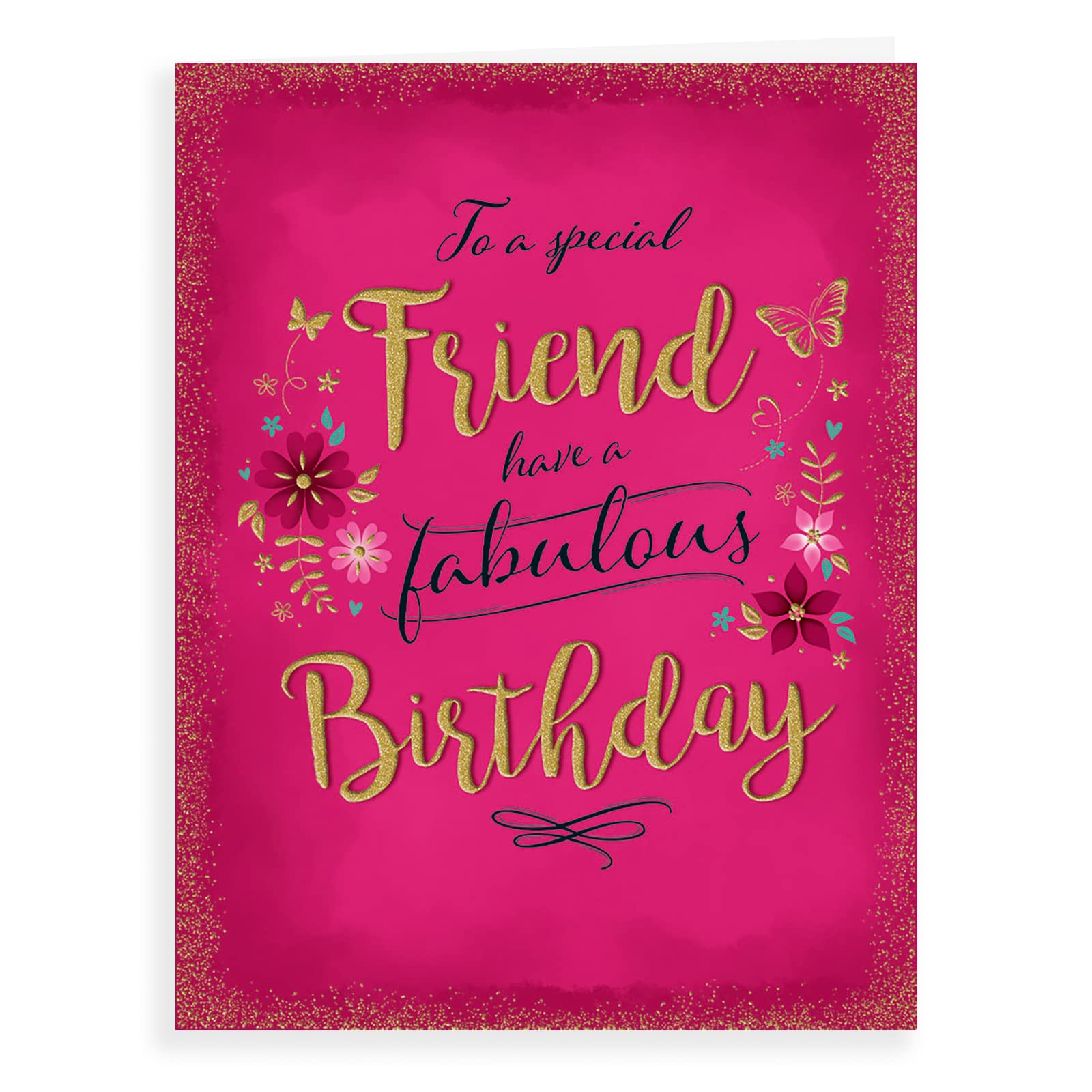 Piccadilly Greetings Birthday Card for Friend - 8 x 6 Inches | Pink Flowers Design