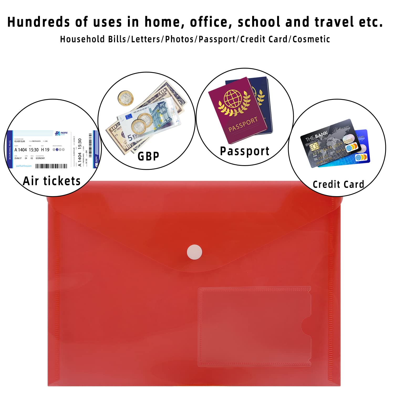 GoodtoU A5 Plastic Wallets - 36 Pack Assorted Colours | Heavy-Duty Plastic Snap Closure 5