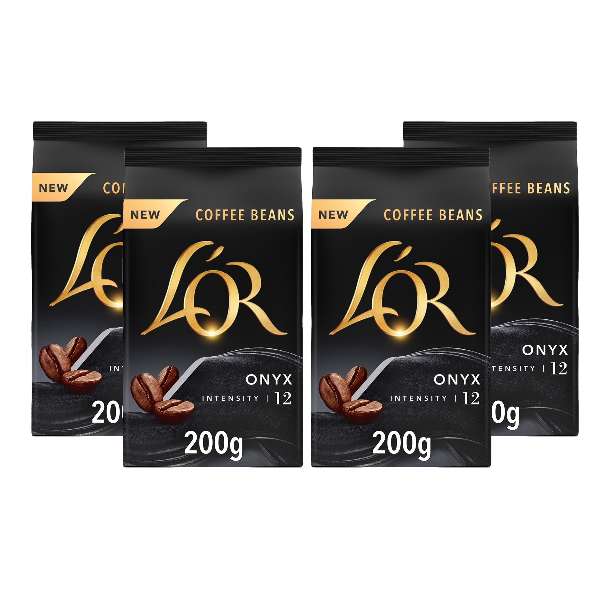 L'OR Espresso Onyx Kaffeebohnen 200 g – Intensive, vollmundige Röstung, Rainforest Alliance-zertifiziert (4er-Pack, insgesamt 800 g)