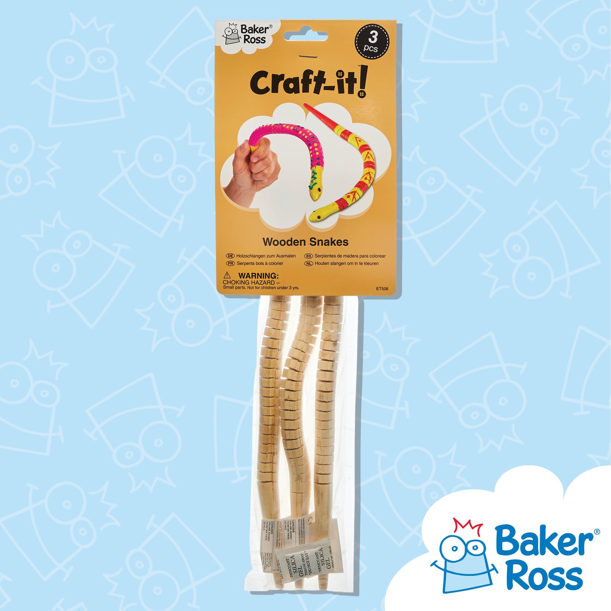 Baker Ross Wooden Sneaky Snakes (Pack of 3) - Craft Kit for Kids | Jointed Wood | 30cm Length 5