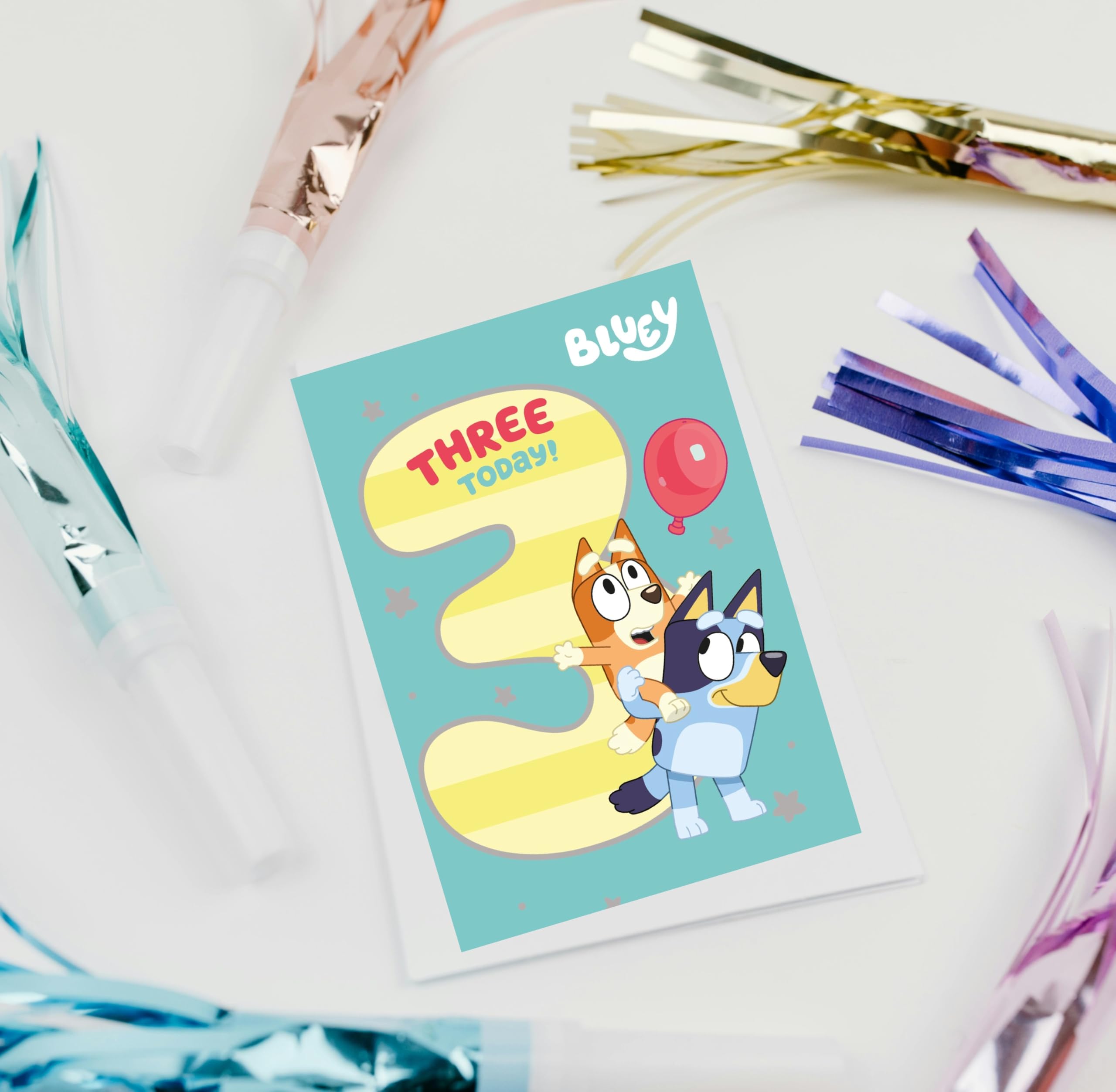 Danilo Promotions LTD Bluey Age 3 Birthday Card for Unisex Kids | Front Reads 'THREE TODAY!' 3