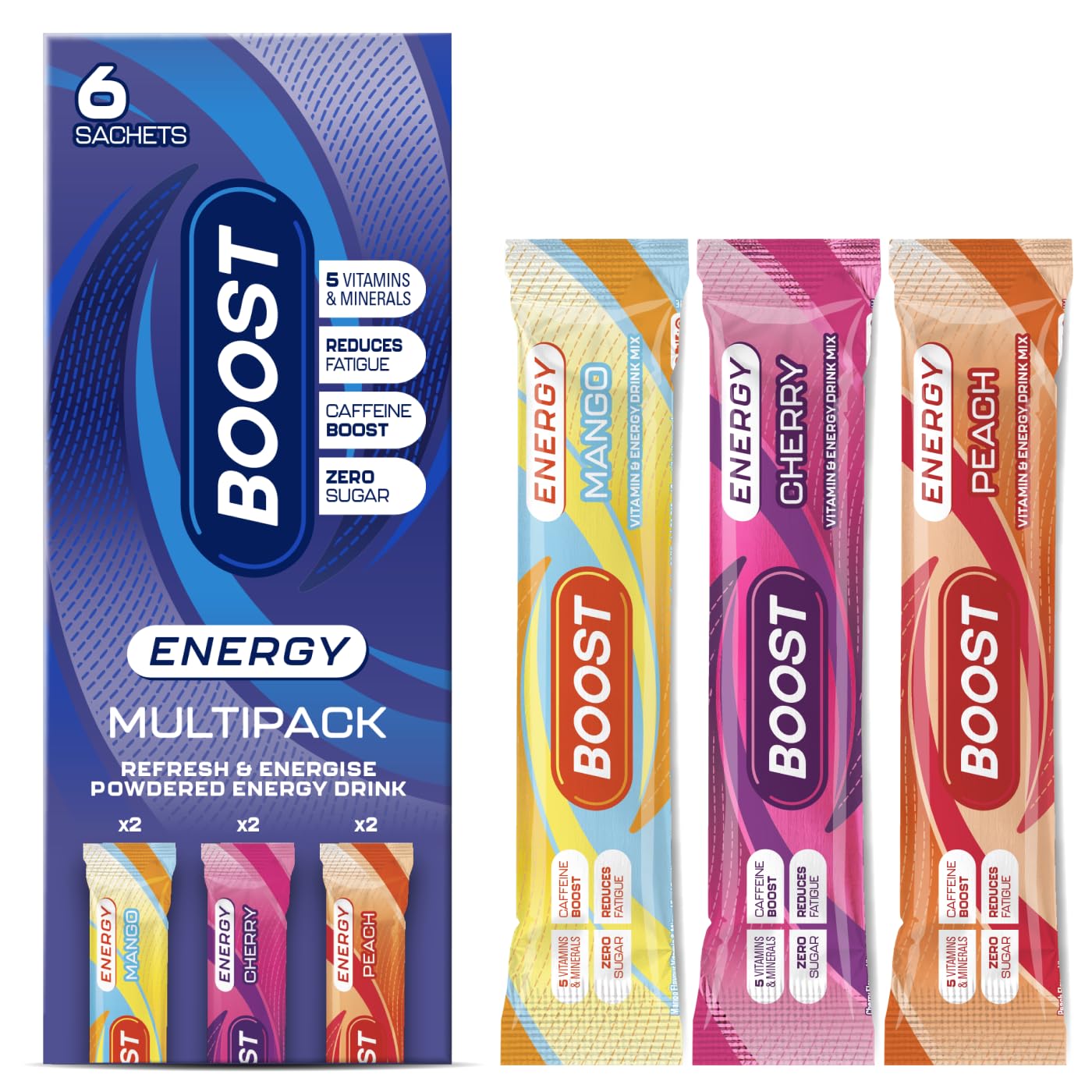 Boost Energy and Hydration Powder - Sugar Free | 6X Mixed Flavour Sachets | Caffeine & B-Vitamins 1