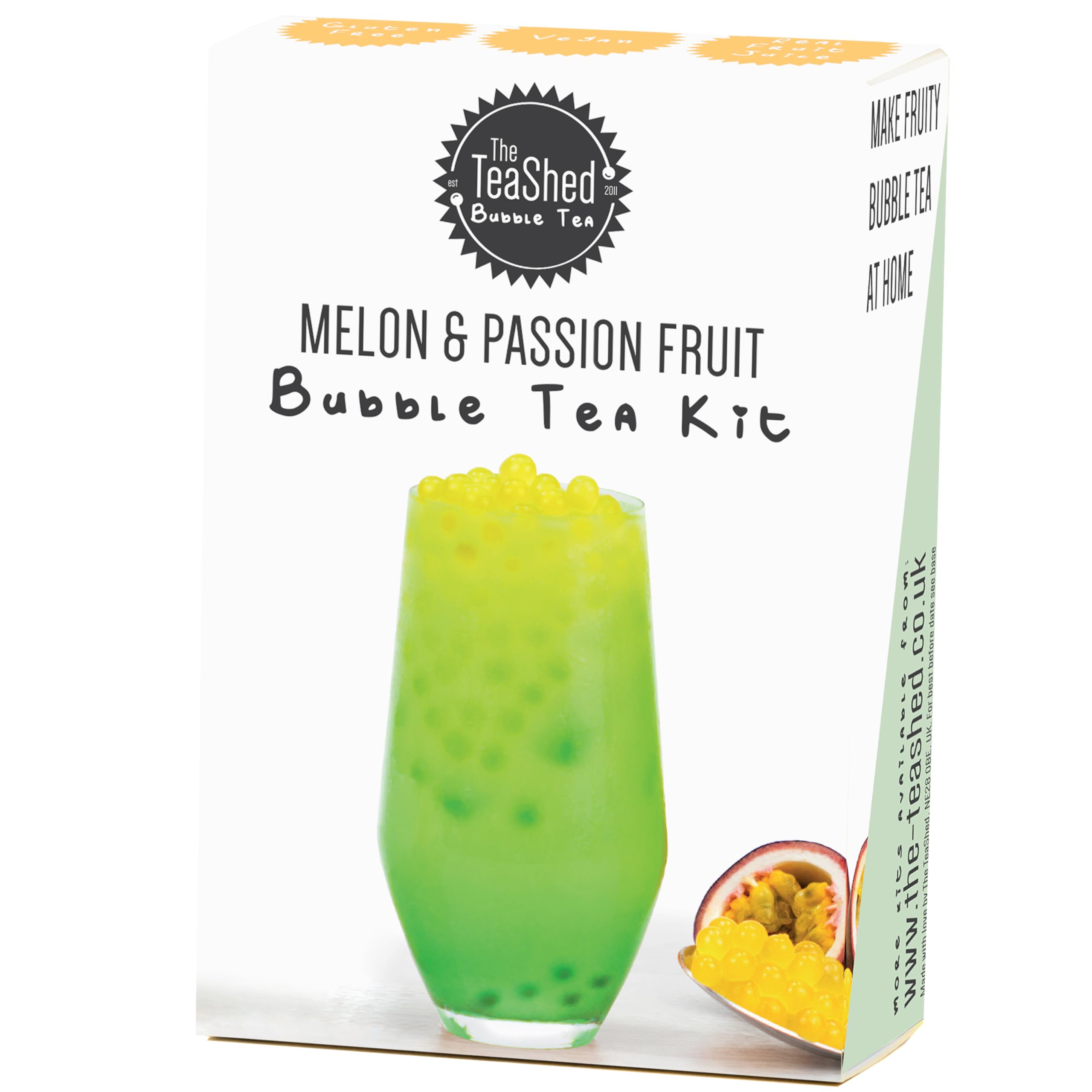 The TeaShed Honeydew Melon & Passion Fruit Popping Boba Bubble Tea Kit | Vegan | Single Serve