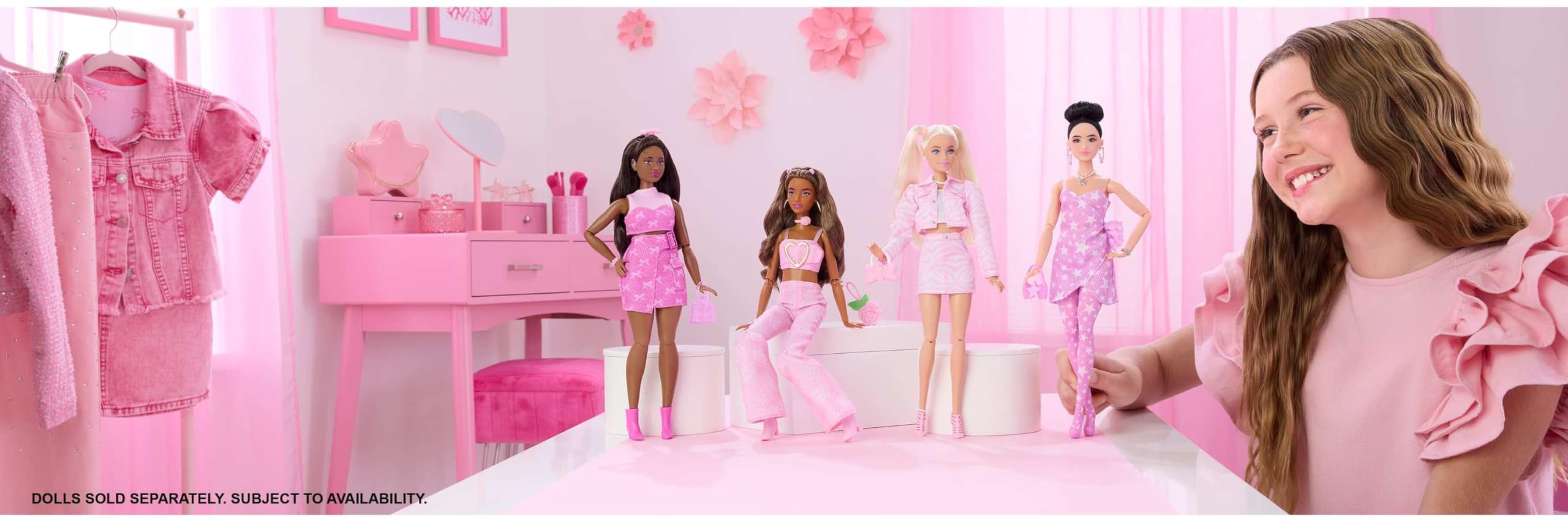 Barbie Deluxe Style Doll #12 in Pink Denim Crop Top with Rose Print Flare Jeans 3