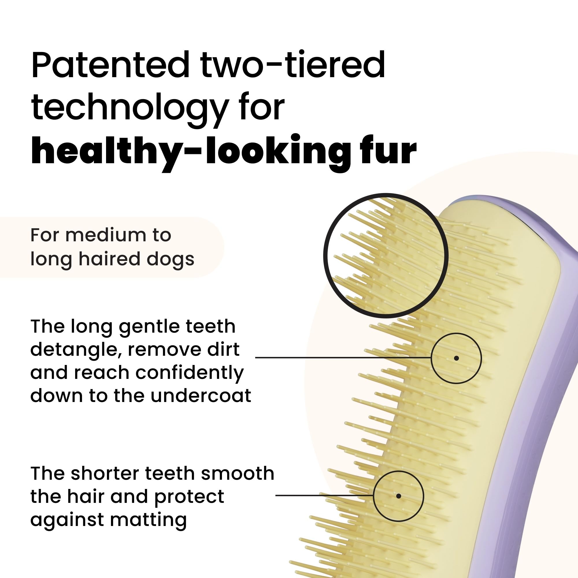 Pet Teezer Small Detangling Dog Grooming Brush - Ergonomic Design, Gentle Polymer Teeth, Dual-Tier System | Lilac & Yellow
