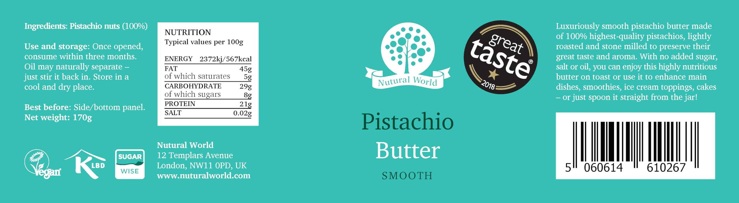Nutural World Smooth Pistachio Butter - 100% Single Ingredient, No Added Sugar or Oil | 170g 5
