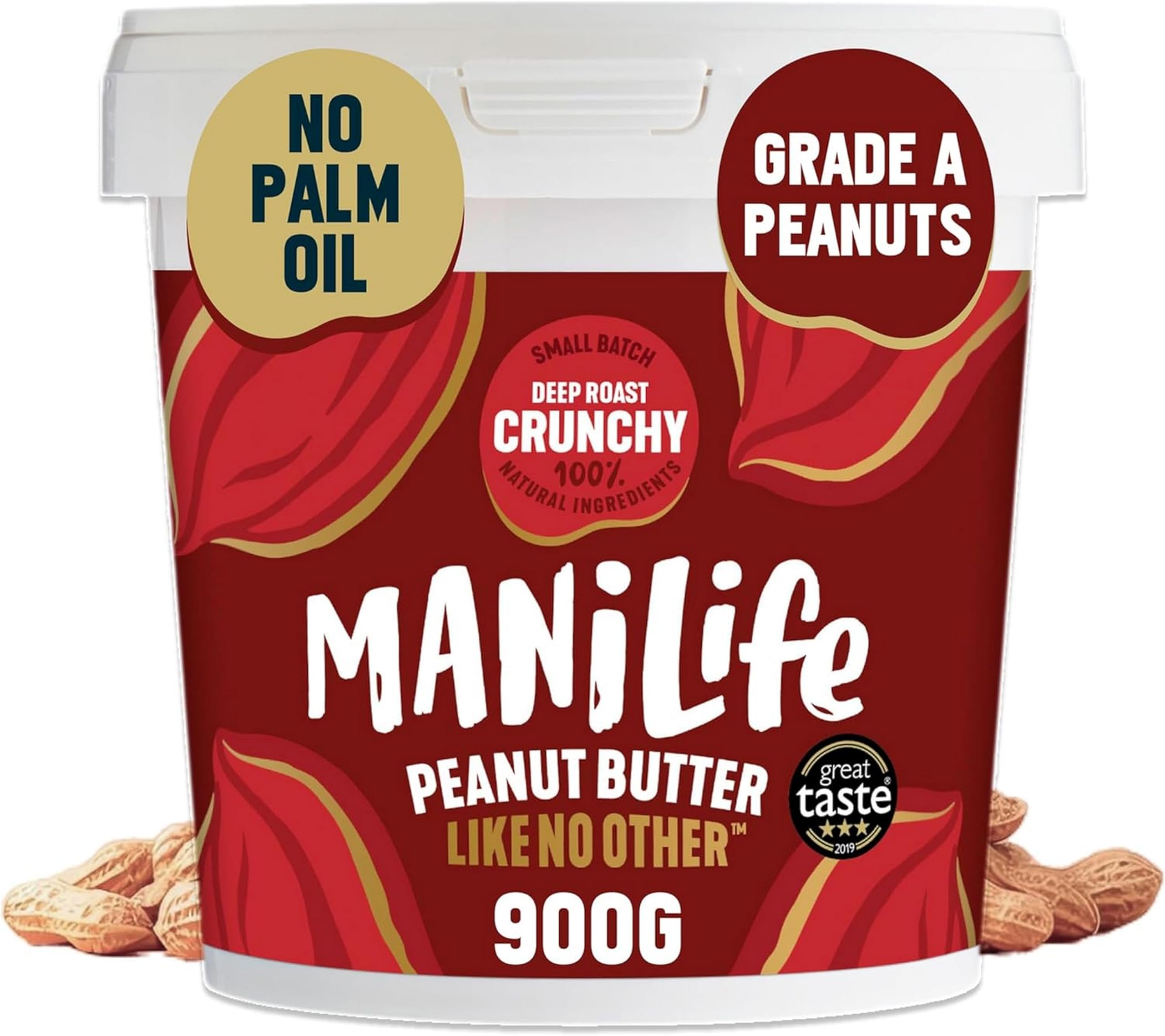 ManiLife Deep Roast Crunchy Peanut Butter, 900 g – Single Origin argentinische Erdnüsse, ohne Palmöl, ohne Zuckerzusatz, vegan