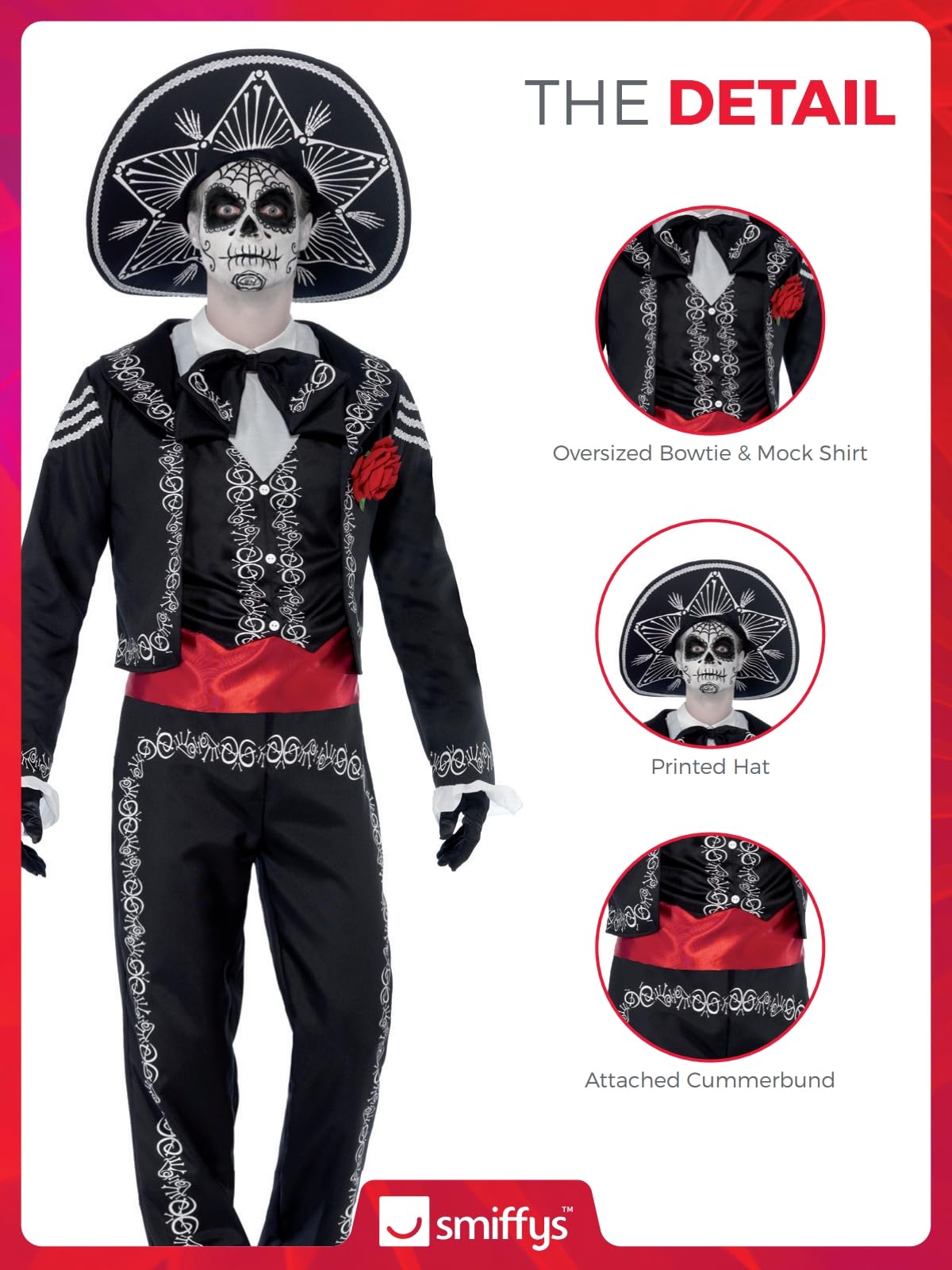 Smiffys Day of the Dead Señor Bones Costume - Adult Men's Size M 6