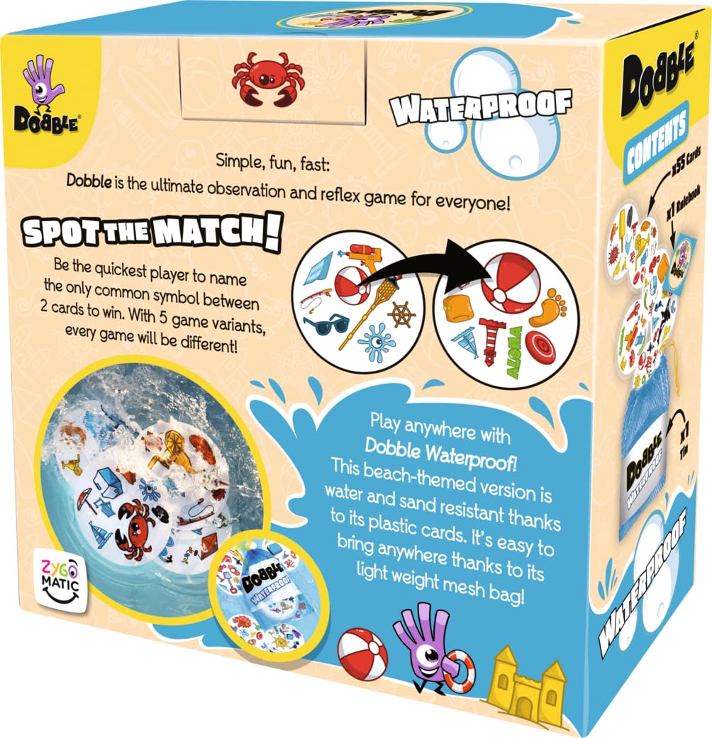 Asmodee Dobble Waterproof Family Card Game | Ages 6+ | 2-8 Players | 15 Min Playtime