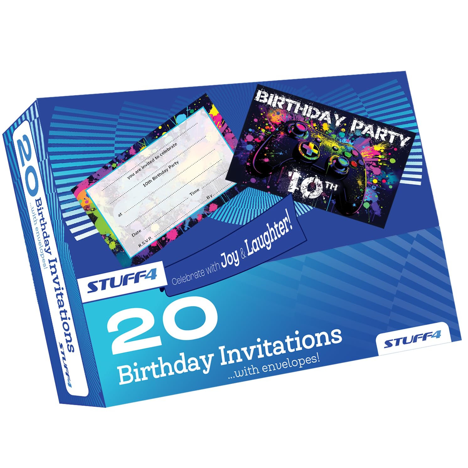 Stuff4 10th Birthday Video Gamer Invitations - 20 Pack A6 Folding Cards with Envelopes 3
