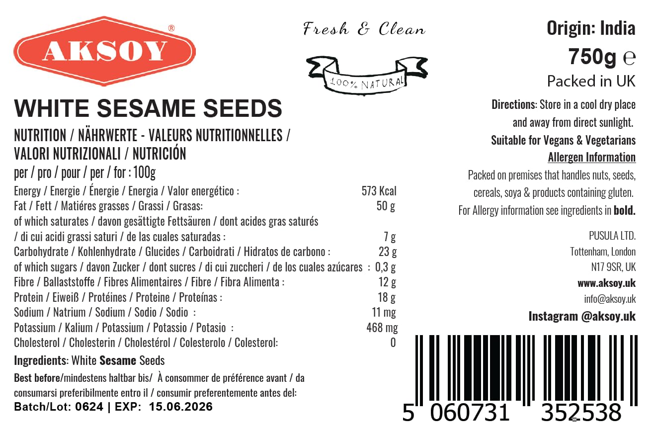 AKSOY Sesame Seeds - 750g Premium Natural Whole Seeds | Rich Nutty Flavor | Non-GMO 2