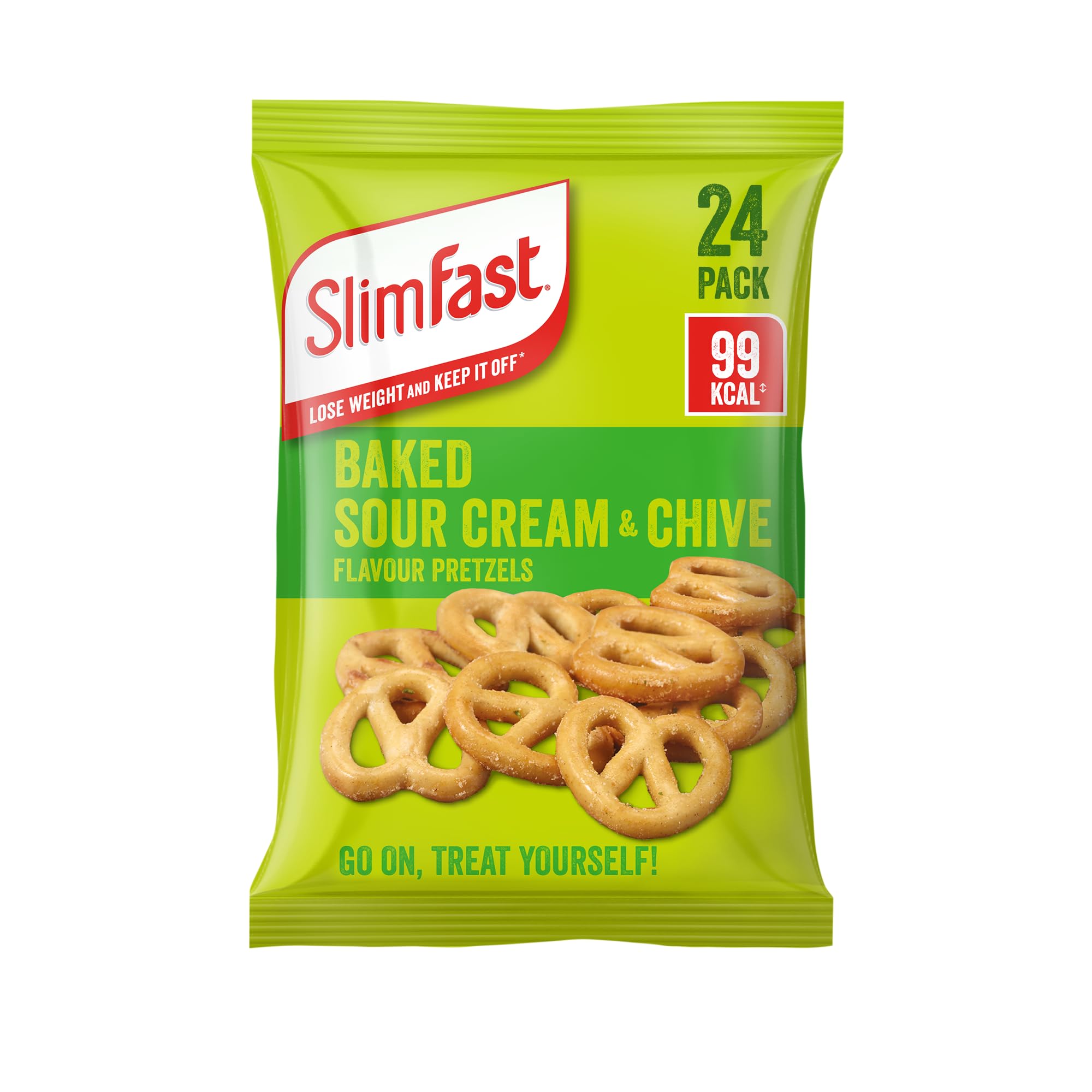 SlimFast Sour Cream & Chive Flavour Pretzels, Low Calorie Baked Snack, 24 Pack