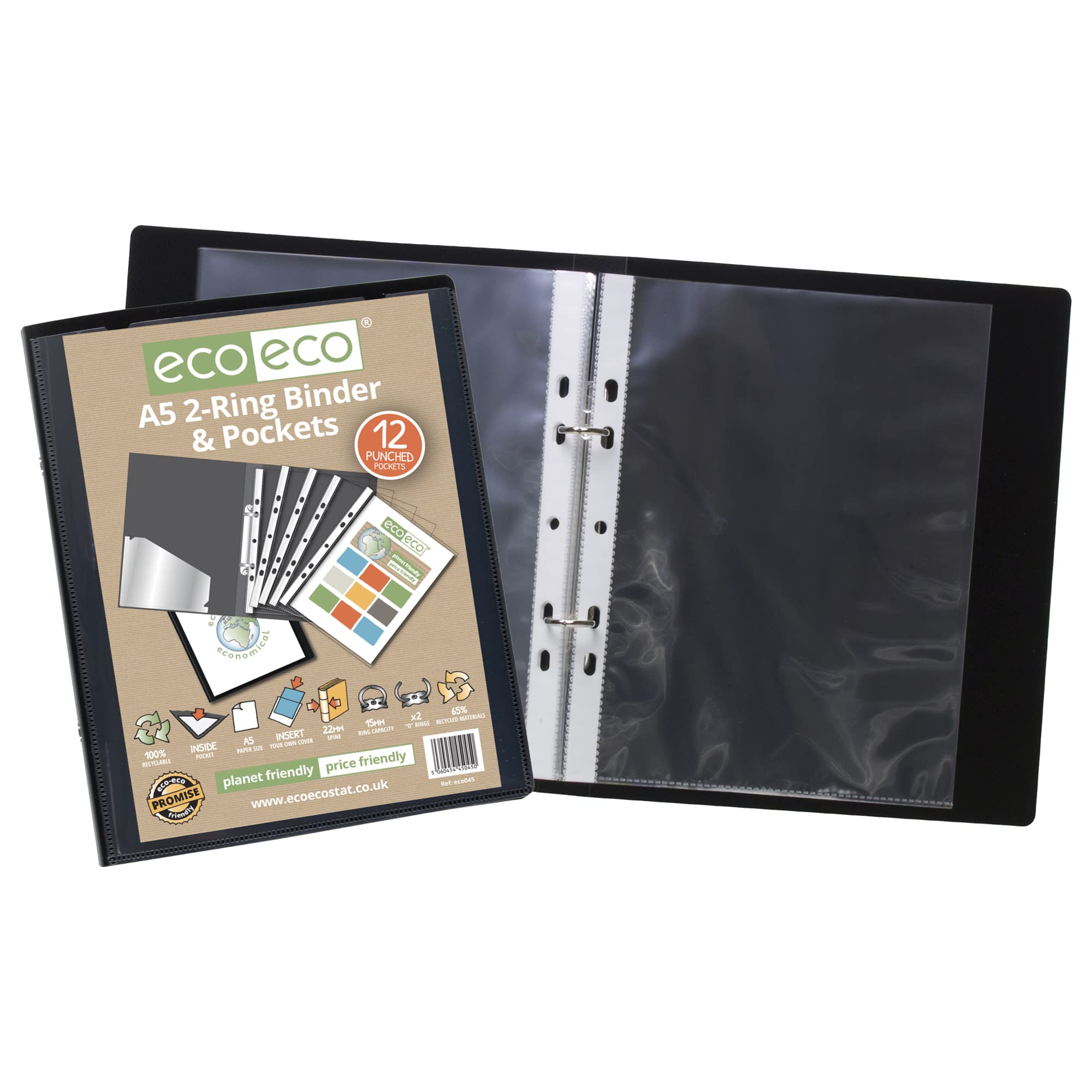eco-eco A5 Presentation Ring Binder - 15mm Capacity, Pack of 4 | Black, Recycled Material 4