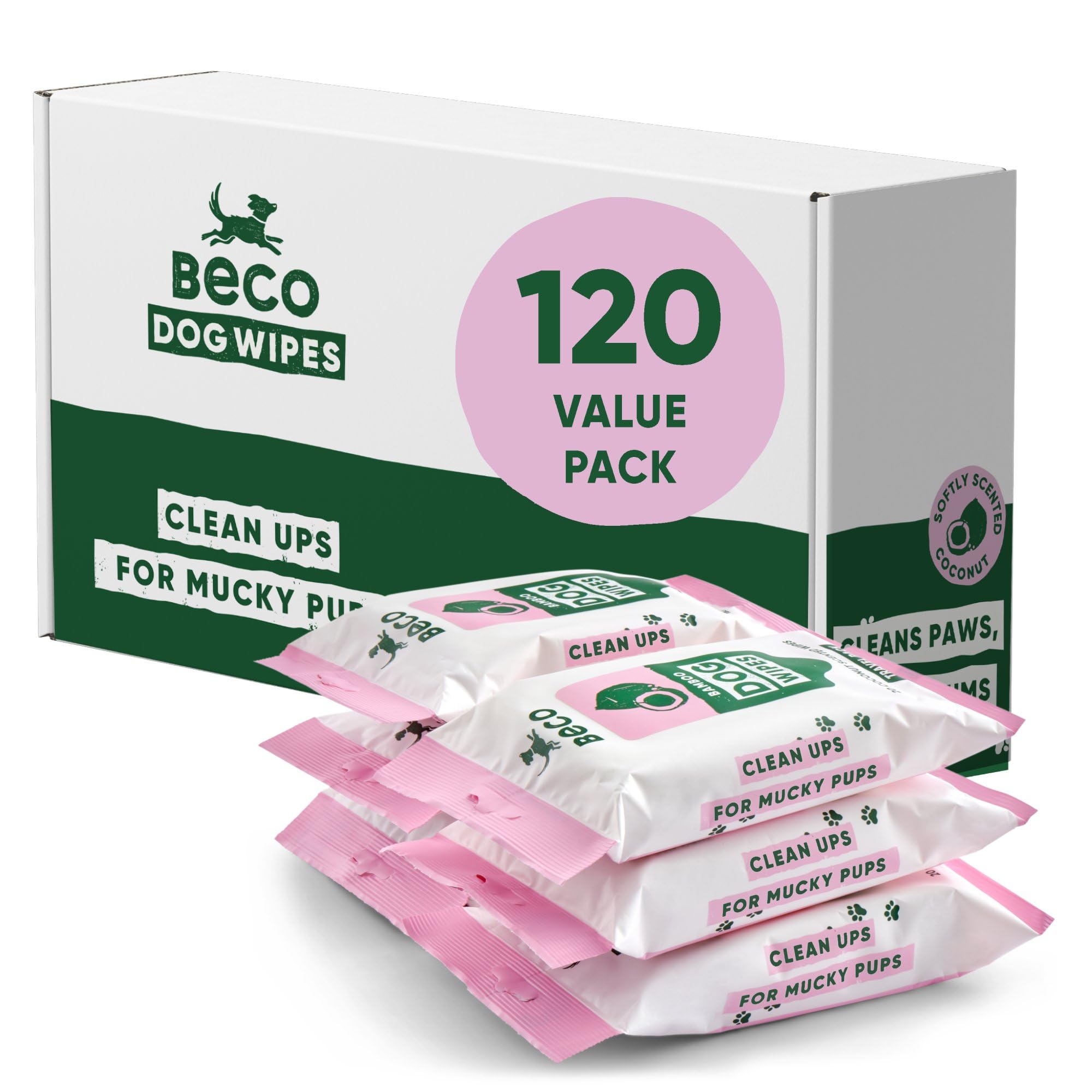 Beco Dog Wipes - Coconut Scented, Hypoallergenic, 6 Travel Packs of 20 Wipes 1