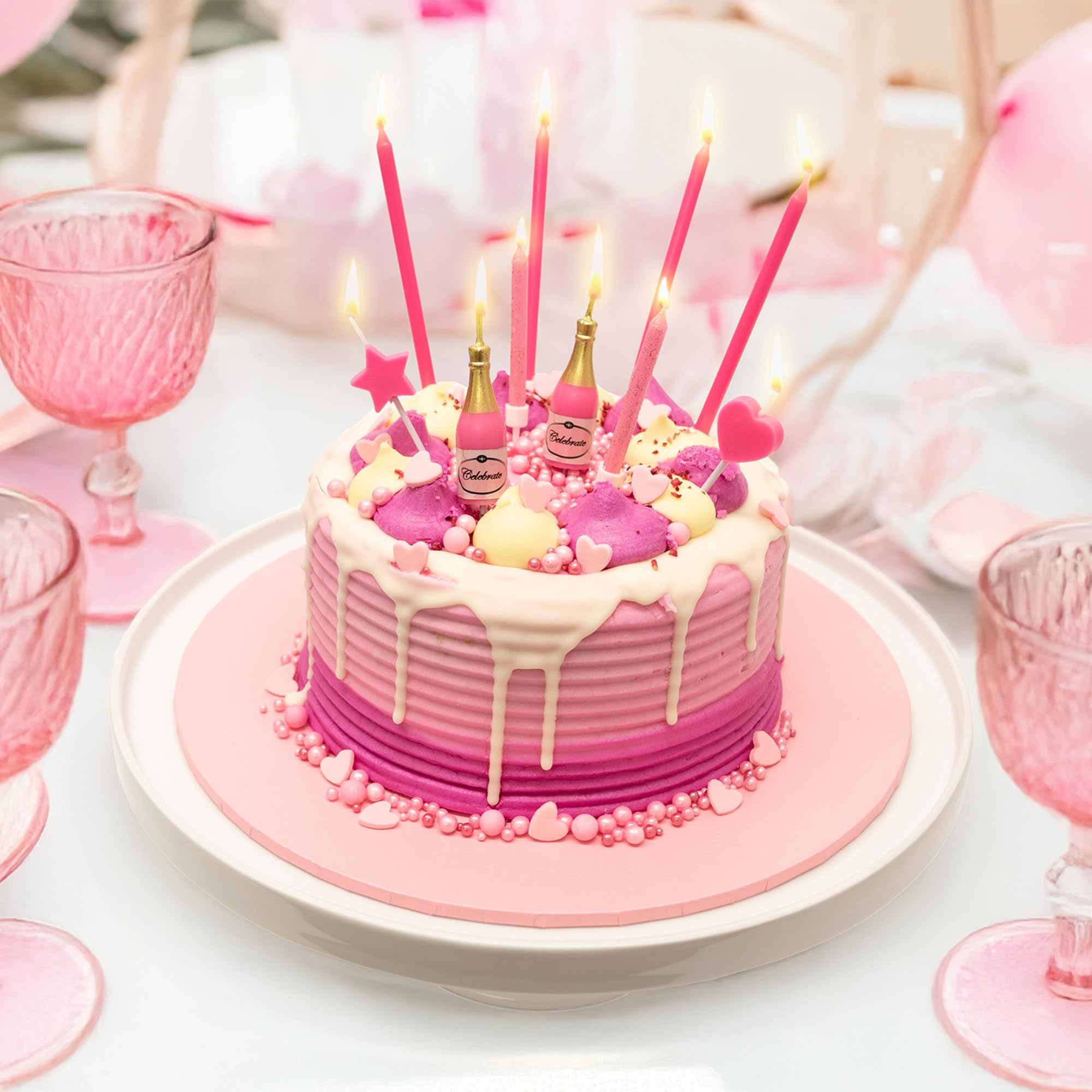 Culpitt Pink Fizz Cake Candles - 10 Piece Mixed Set with Glitter, Champagne Bottle, Heart & Star Shapes 6
