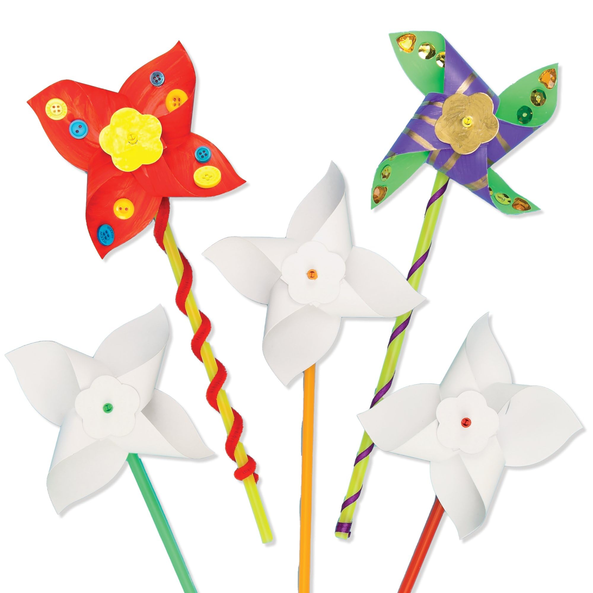 Baker Ross Windmill Craft Activity Pack - Make Your Own Pinwheel Kit for Kids to Decorate | Pack of 8 | Ages 3+