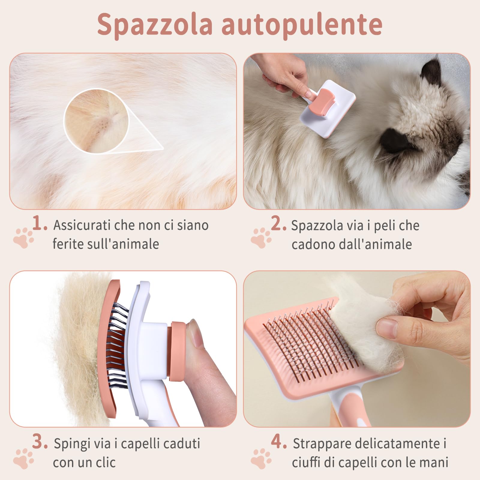 Vinabo Self-Cleaning Pet Brush for Dogs and Cats | Stainless Steel Bristles | Cinnamon 3