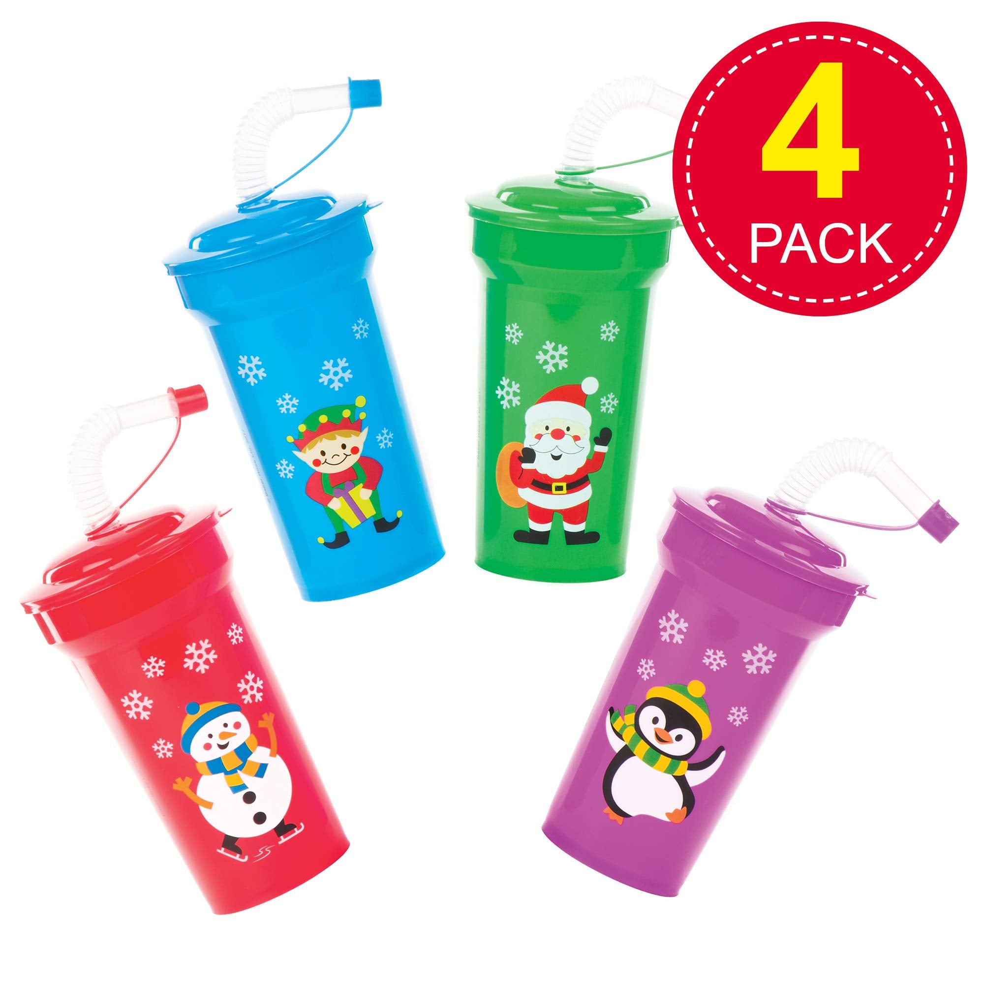 Baker Ross AV808 Christmas Bendy Straw Cups - Assorted Fun Drinkware for Kids 9