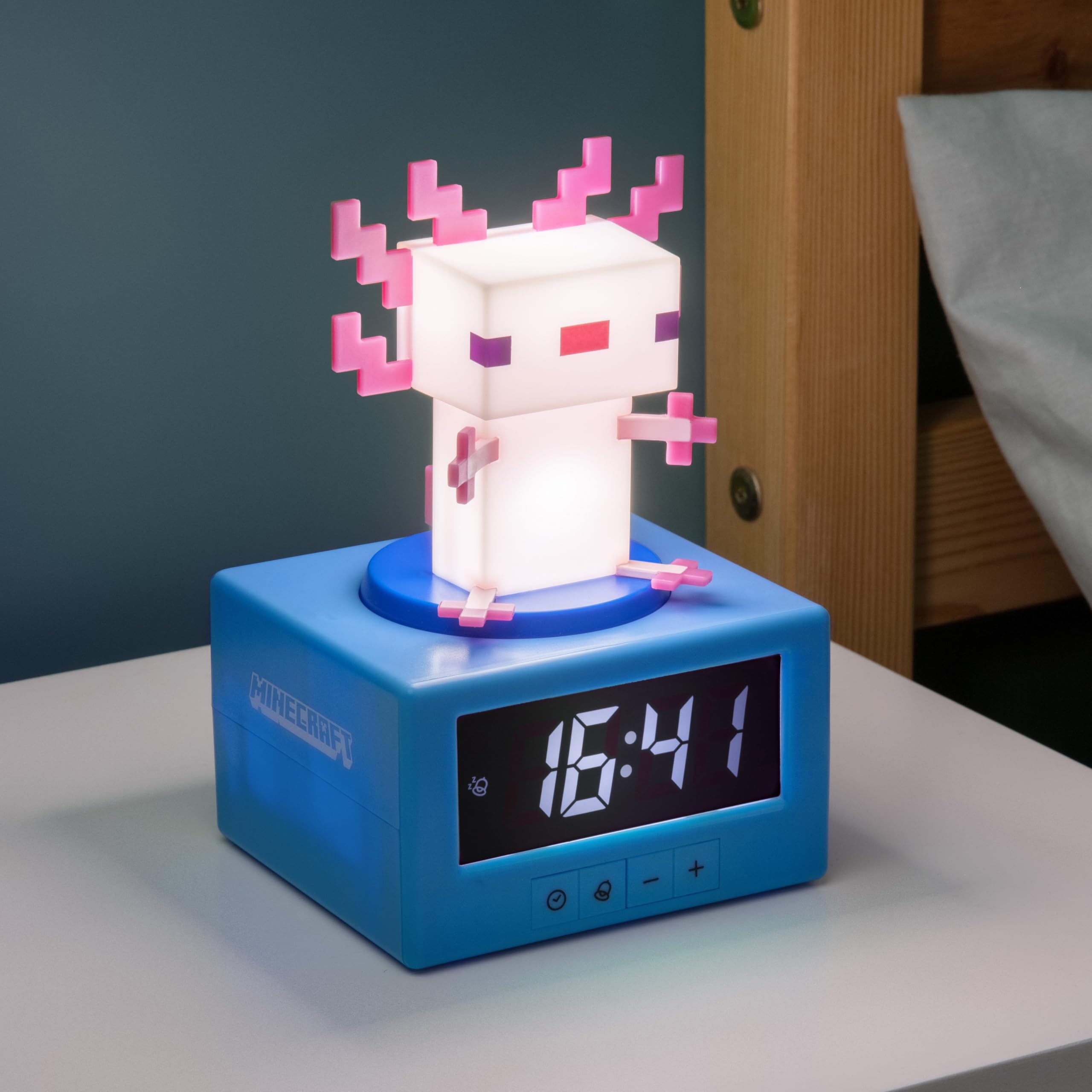 Paladone Minecraft Axolotl Icon Digital Alarm Clock with Night Light | Battery Powered | Multicolor 5
