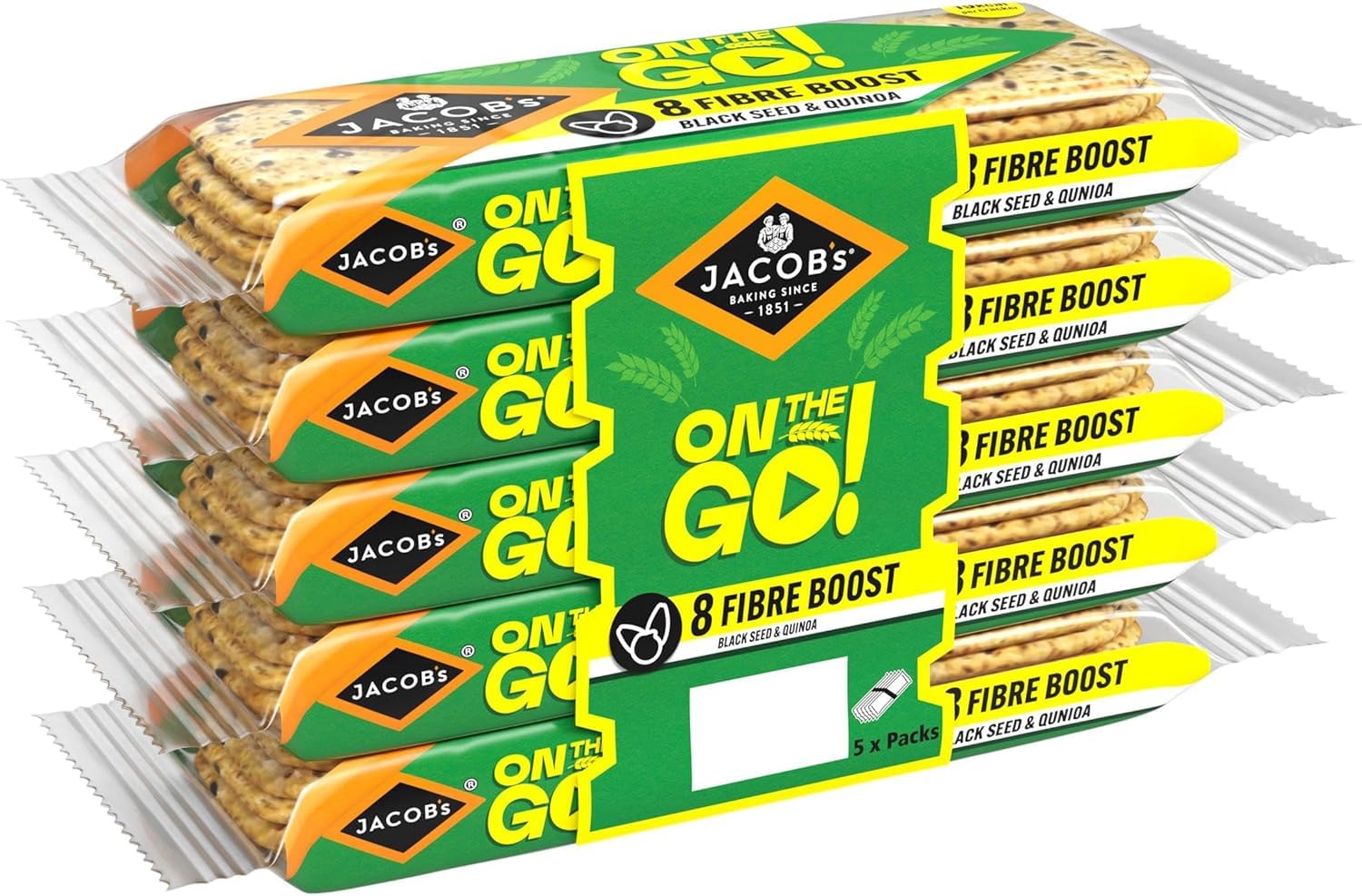 JACOB'S Fibre Boost Black Seed & Quinoa Crackers - 5 x 40g Packs | Wholegrain | Digestive Support