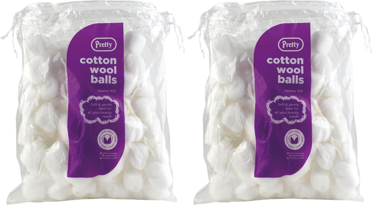 Pretty Cotton Wool Balls - 100 White, Pack of 2