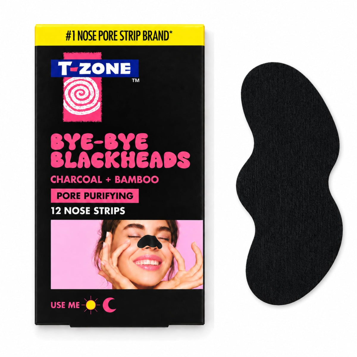 T-Zone Activated Charcoal & Bamboo Nose Pore Strips - Blackhead Removal | Pack of 12 | Deep Cleansing