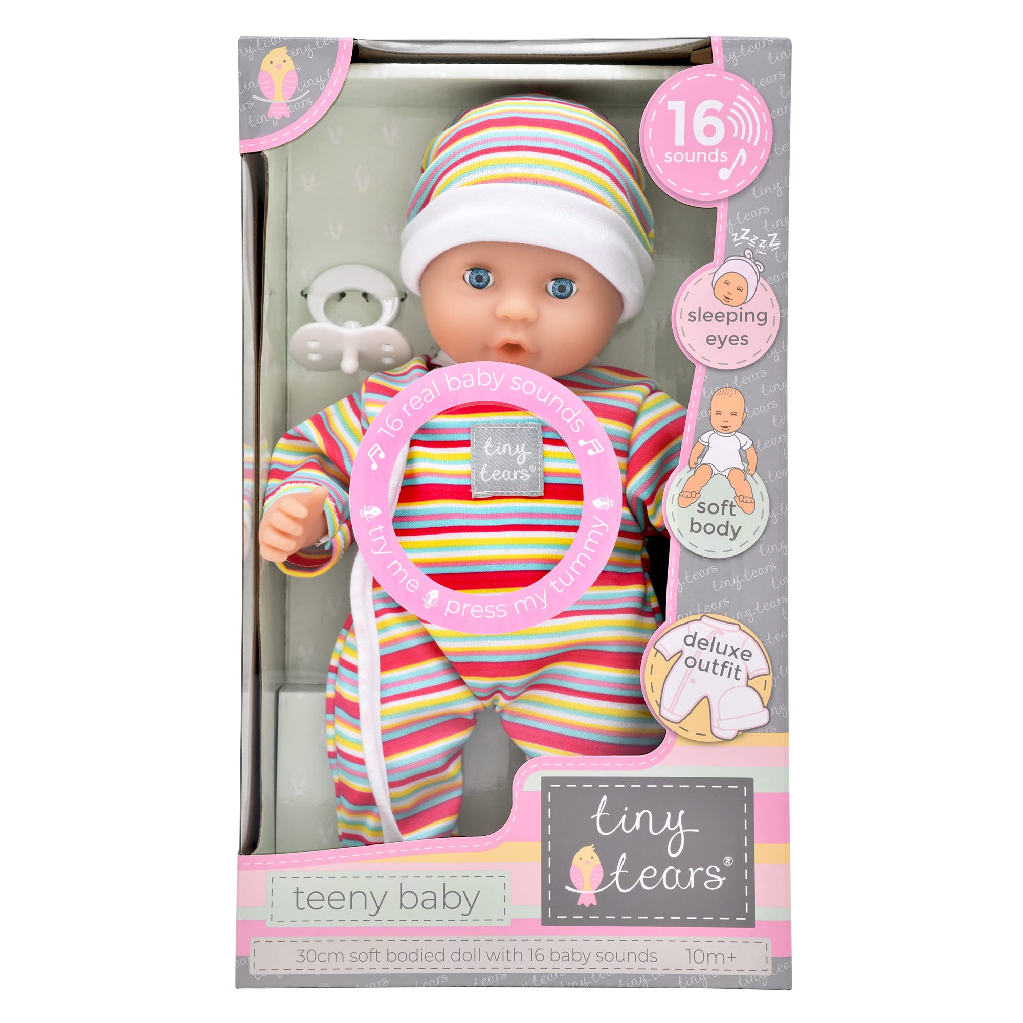 John Adams Tiny Tears Teeny Baby - 30cm Soft Doll with 16 Interactive Sounds | Ages 10 Months+ 5
