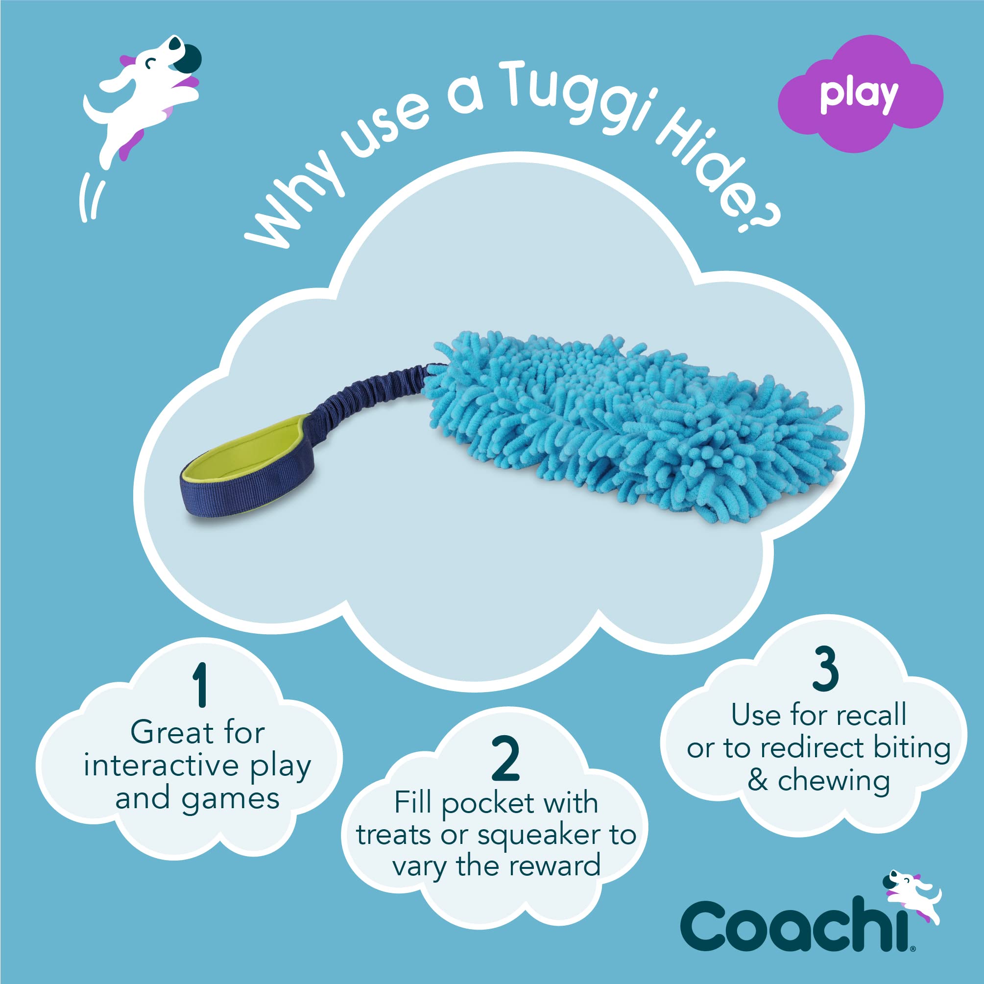 Coachi Tuggi Hide Interactive Dog Chew Toy - Strong Bungee & Neoprene Handle | Navy, Lime, Light Blue 2