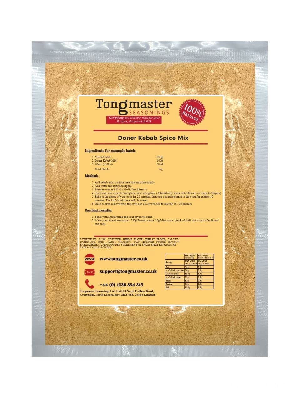 Tongmaster Doner Kebab Spice Mix - 1kg Pack | Makes 10kg Batch | Gyro/Donair/Shawarma Seasoning
