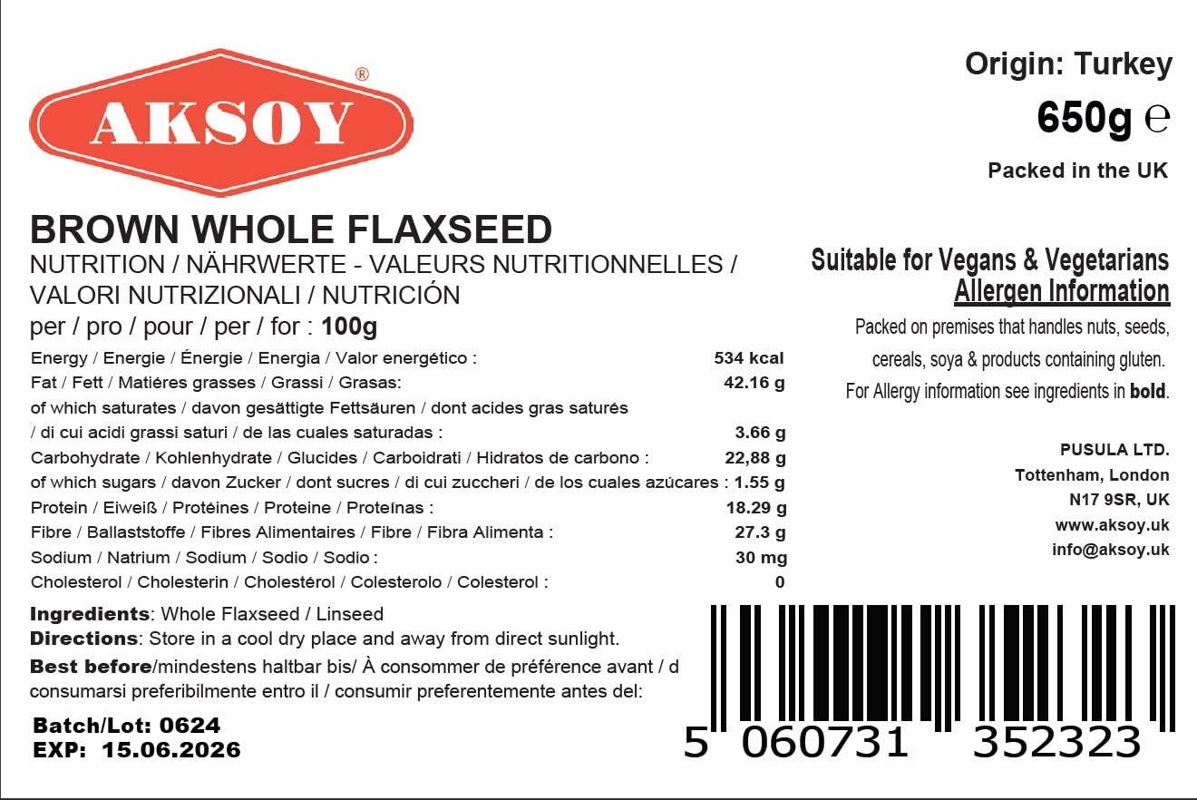 AKSOY Brown Whole Flaxseed (Linseed) - Rich in Omega-3 & Lignans | 650g 3
