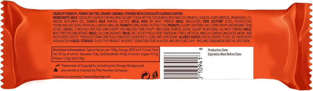Reese's Nutrageous Peanut Butter Bar – Pack of 18 (47g Each)