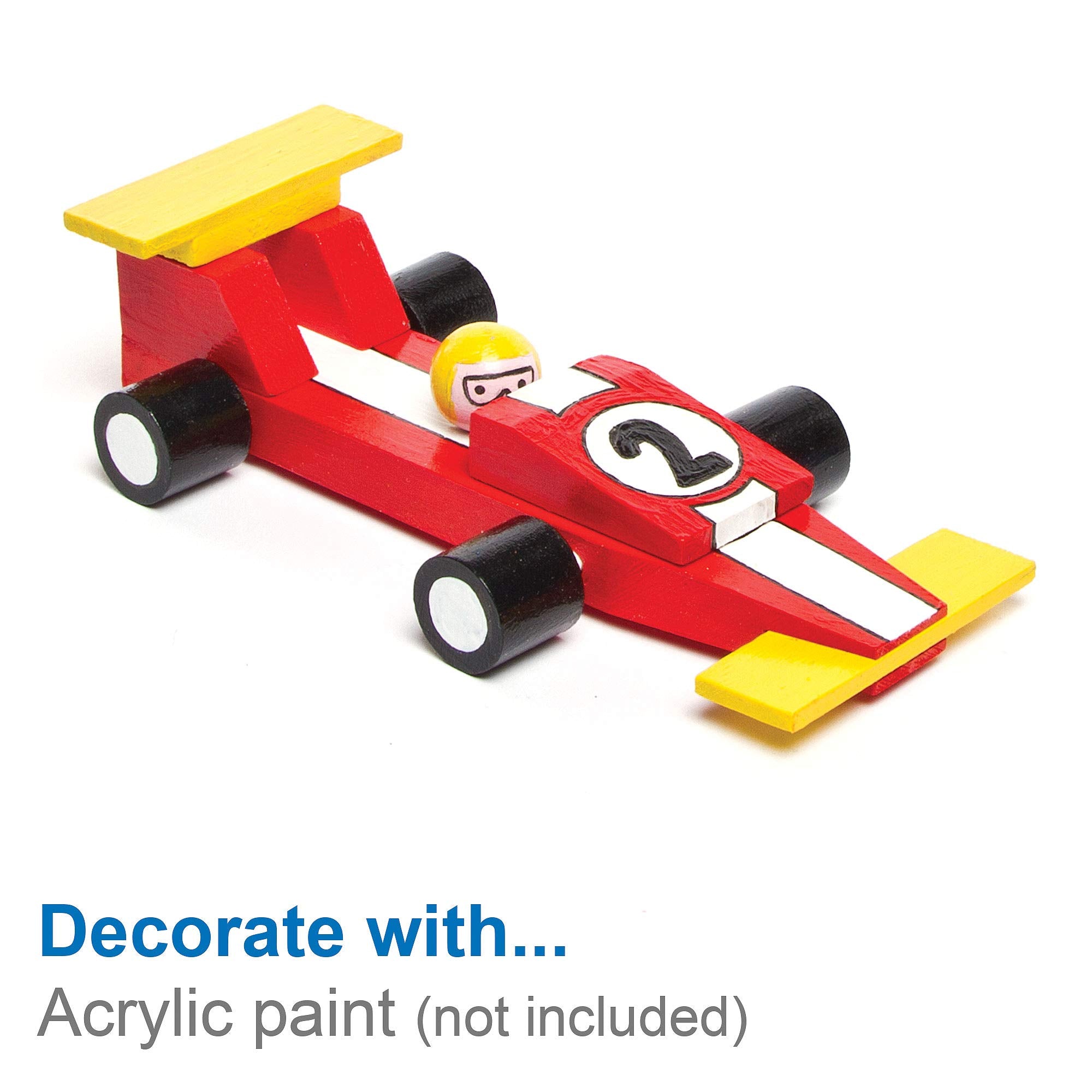 Baker Ross Paint Your Own Wooden Racing Car Craft Kit - 2 Pack, 17.5cm Long | Ages 5+ 6