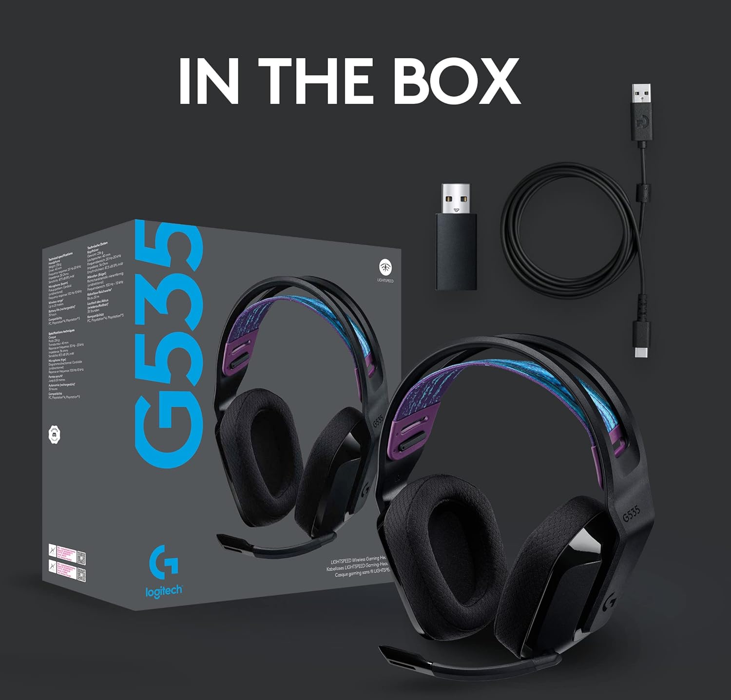 Logitech G G535 LIGHTSPEED Kabelloses Gaming-Headset – 40-mm-Treiber, leichte 236 g, USB Plug & Play für PC und PlayStation