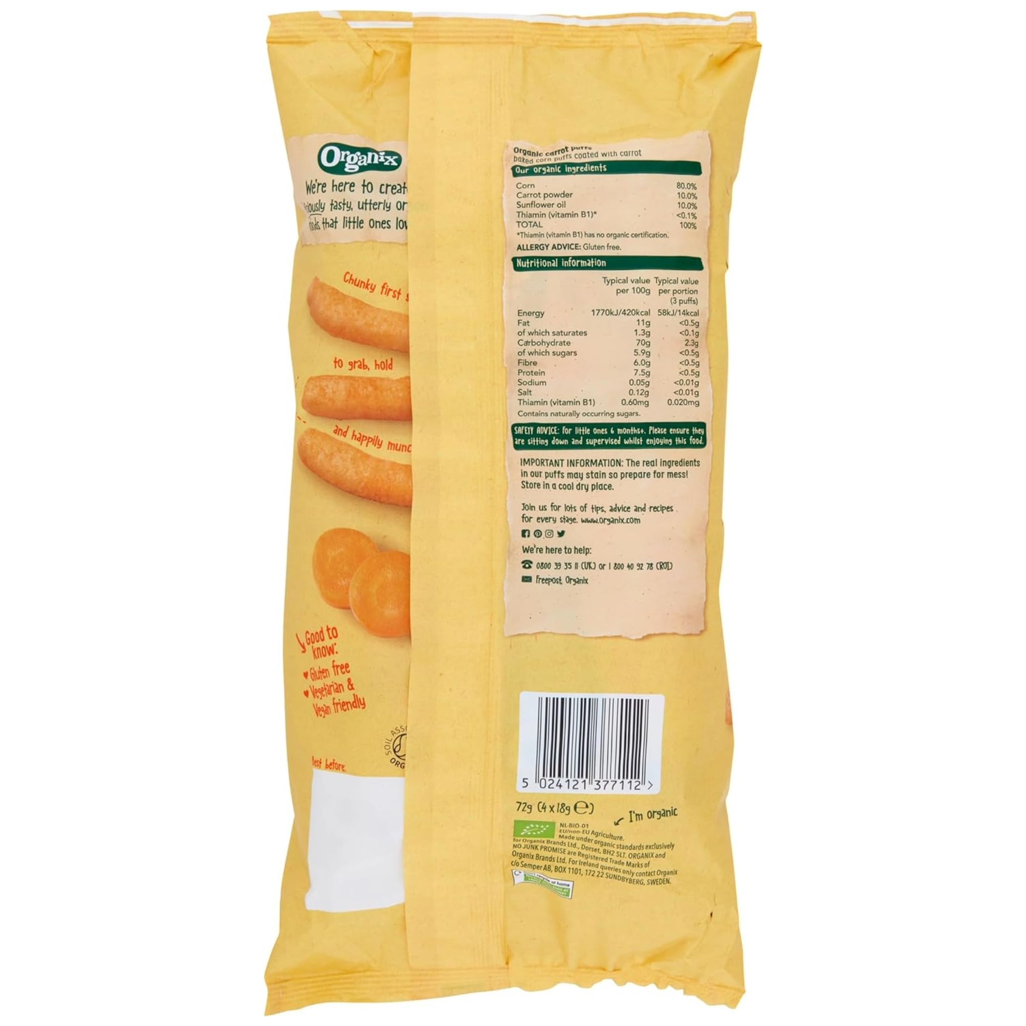 Organix Melty Carrot Puffs, Organic Baby Snack, Finger Food, Multipack, 4 x 216g 3