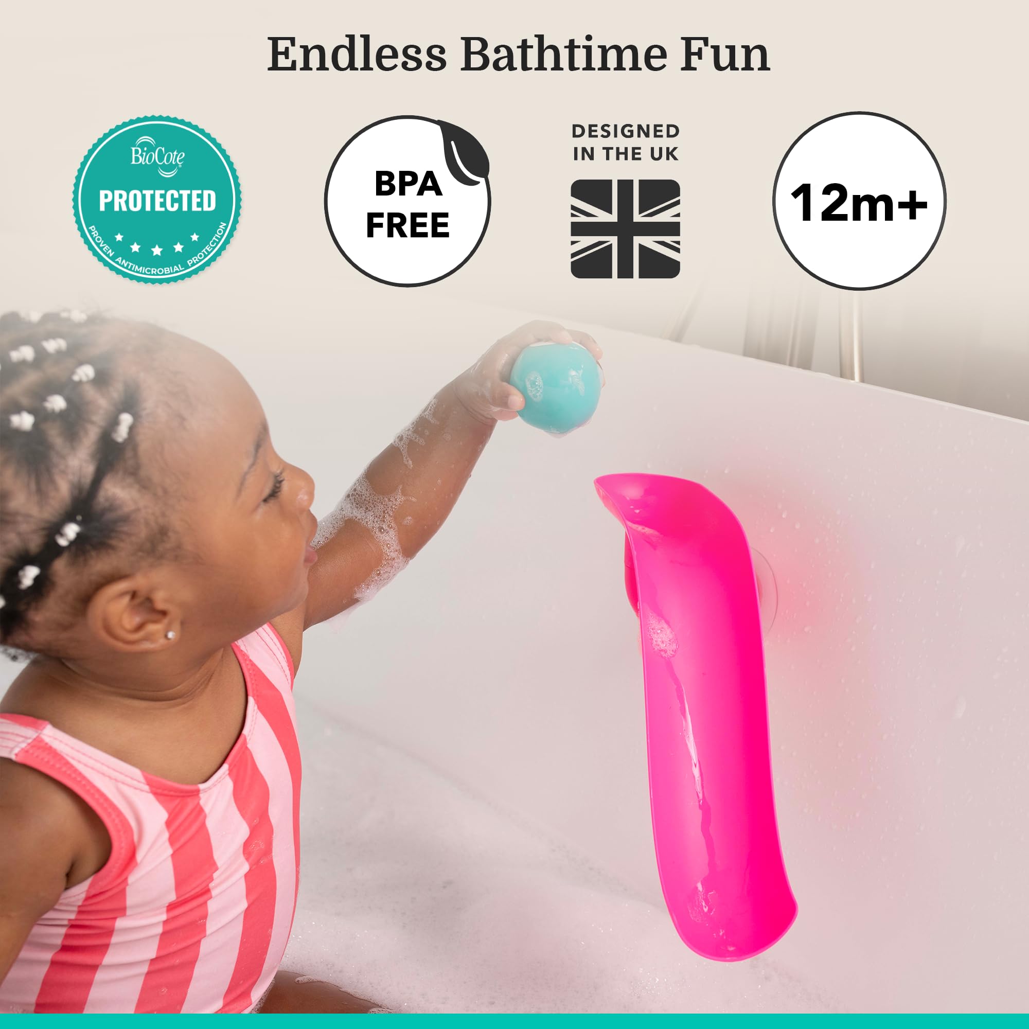 Matchstick Monkey Bathtime Slide Set - Antimicrobial Protection | Easy Grip | Ages 12M+ | Pink 3