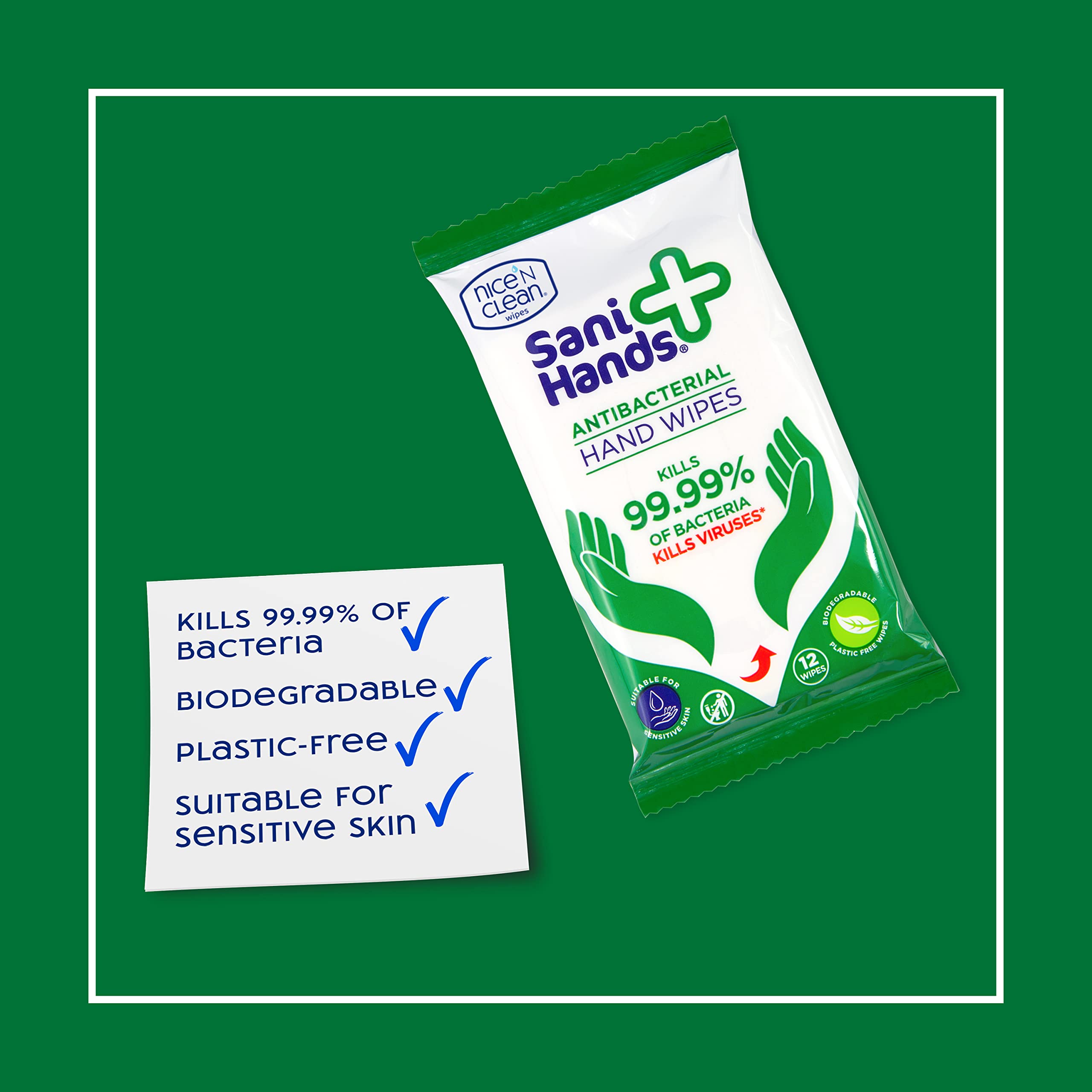 Sani Hands Anti-bacterial Hand Wipes - 120 Count (10 Pack) | Biodegradable | Vitamin E & Aloe Vera 6