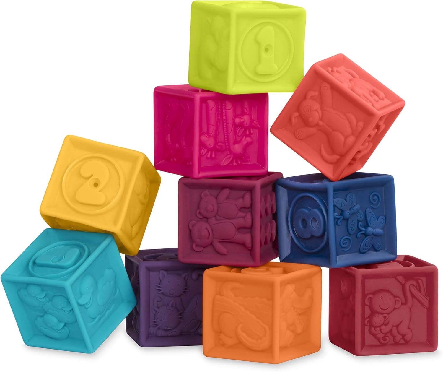 B. Toys One Two Squeeze Baby Blocks - 10 Soft Educational Stacking Blocks for Toddlers 6 Months+ 3