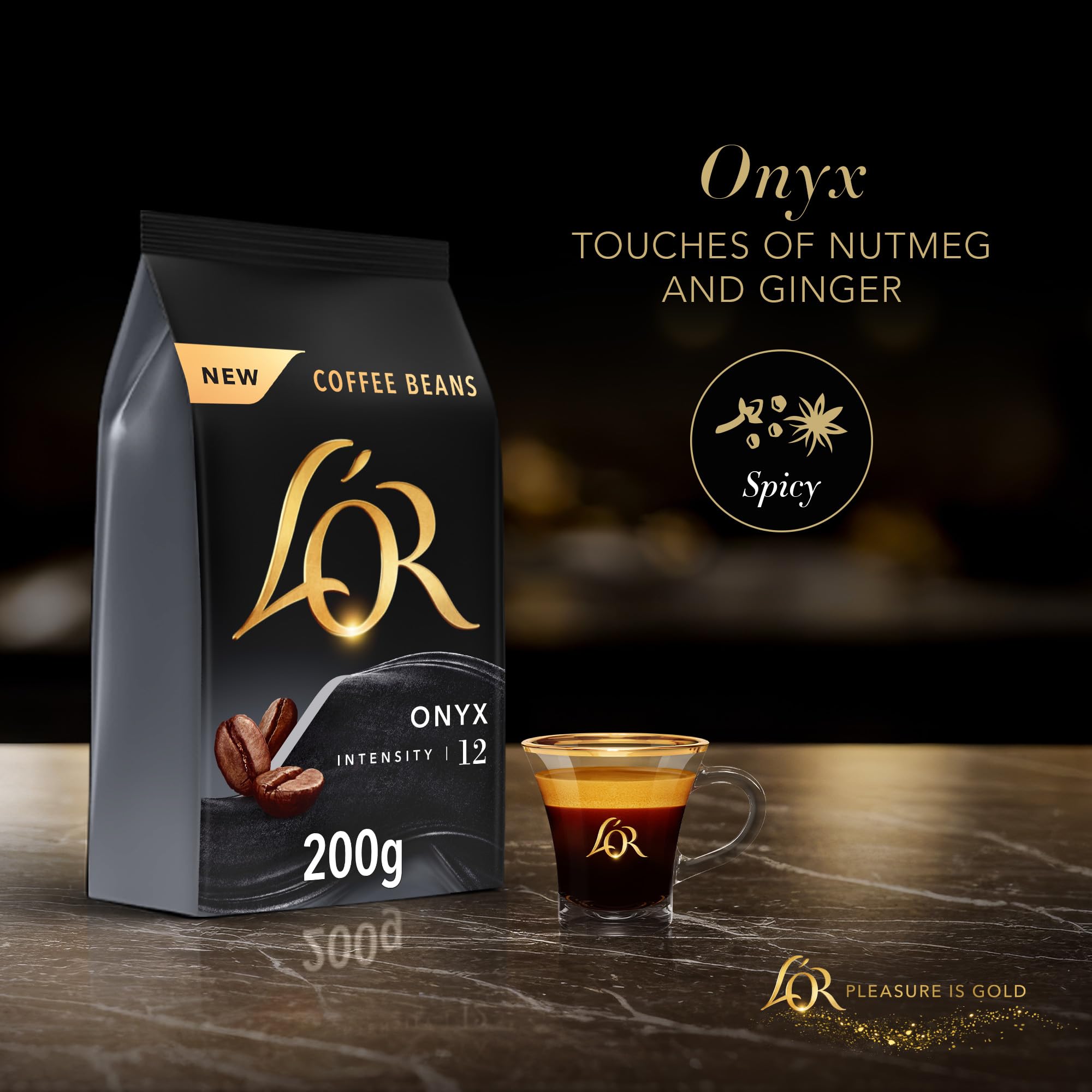 L'OR Espresso Onyx Kaffeebohnen 200 g – Intensive, vollmundige Röstung, Rainforest Alliance-zertifiziert (4er-Pack, insgesamt 800 g)