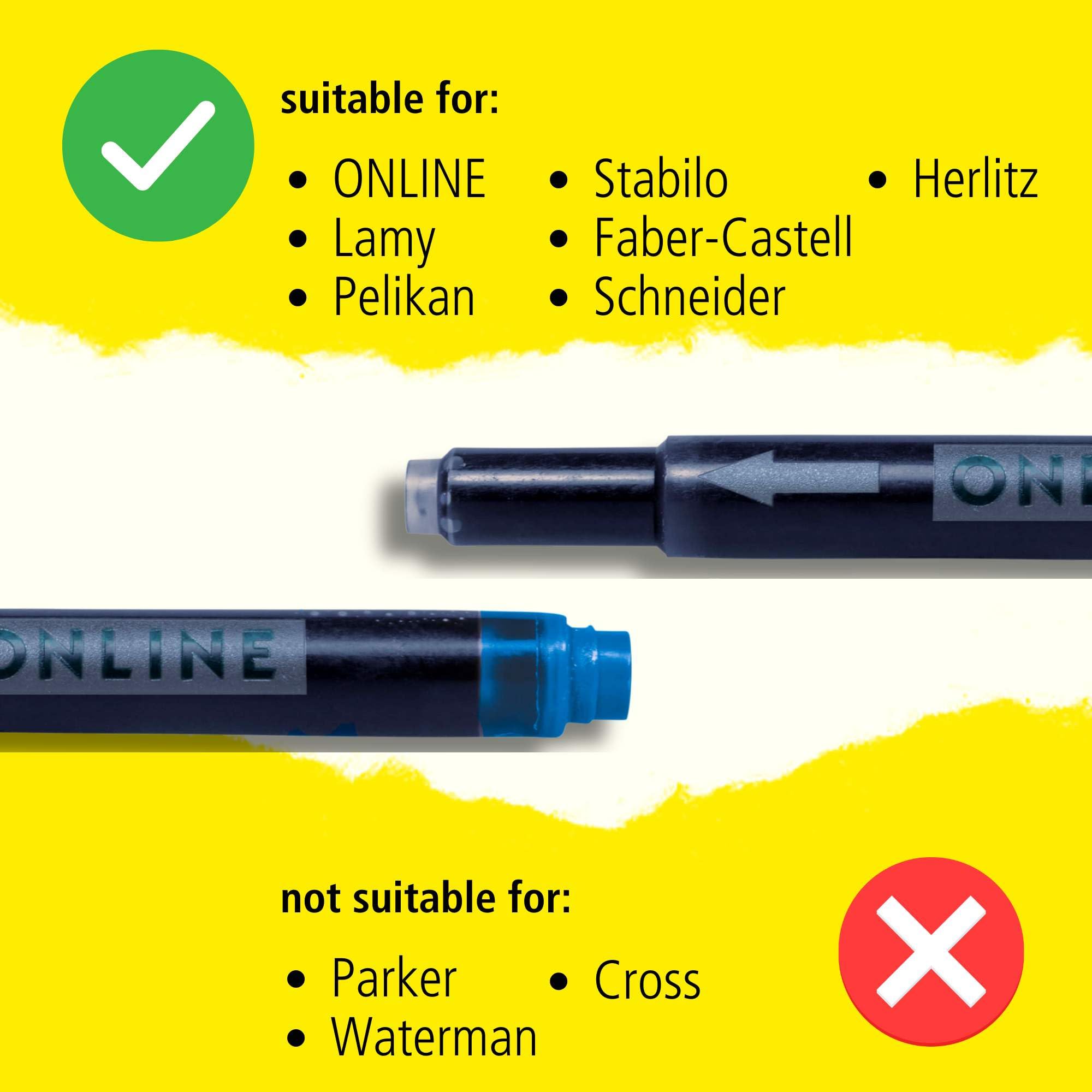 Online Universal Double-Sided Fountain Pen Refills - 5 Lilac Cartridges | Compatible with Lamy 4