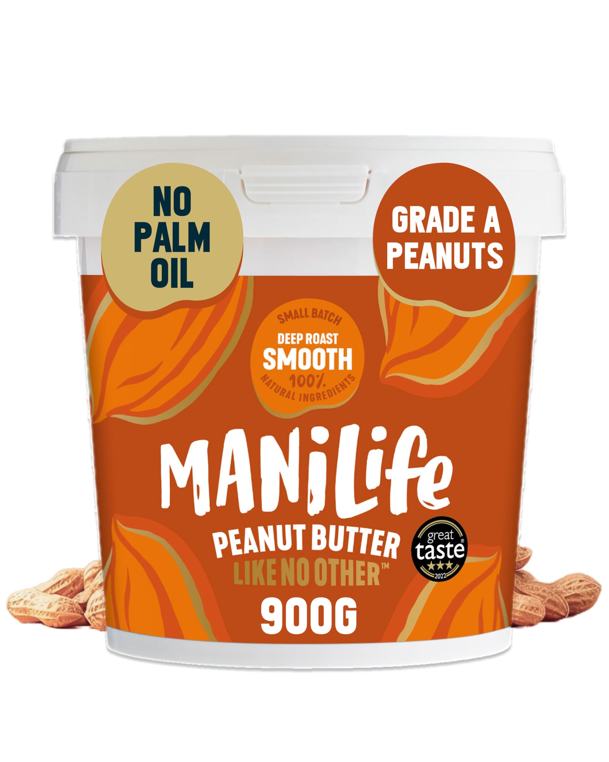 ManiLife Deep Roast Smooth Peanut Butter, 900 g – Single Origin argentinische Erdnüsse, ohne Palmöl, ohne Zuckerzusatz, vegan